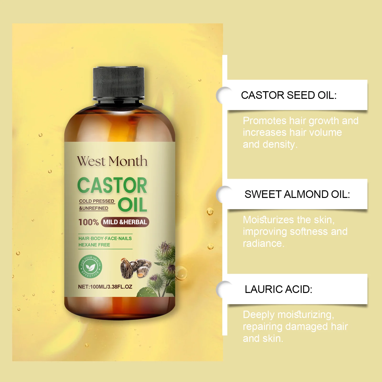 West Month Castor Oil for Hair Growth - Beard, Eyelashes, Eyebrows & Nails Care 8 castor oil hair growth wes 5rwrtjmb desc 8