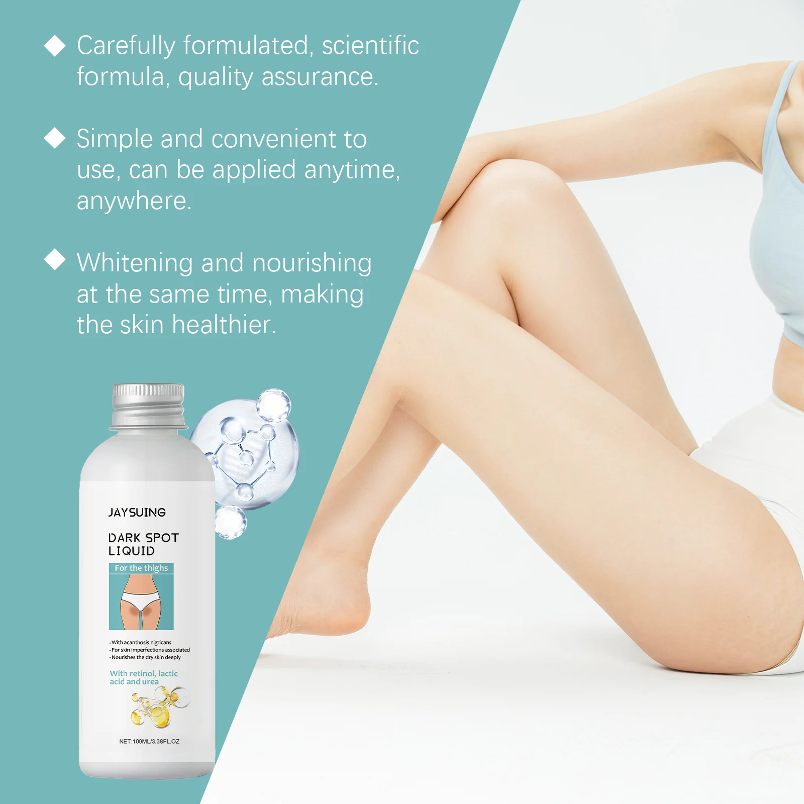 Dark Spot Liquid for Thighs 100ml with Retinol & Lactic Acid, Brightening & Nourishing Body Lotion for Inner Thighs 8 dark spot liquid for thighs brightening body lotion 100ml wes 2jdeaydx desc 8