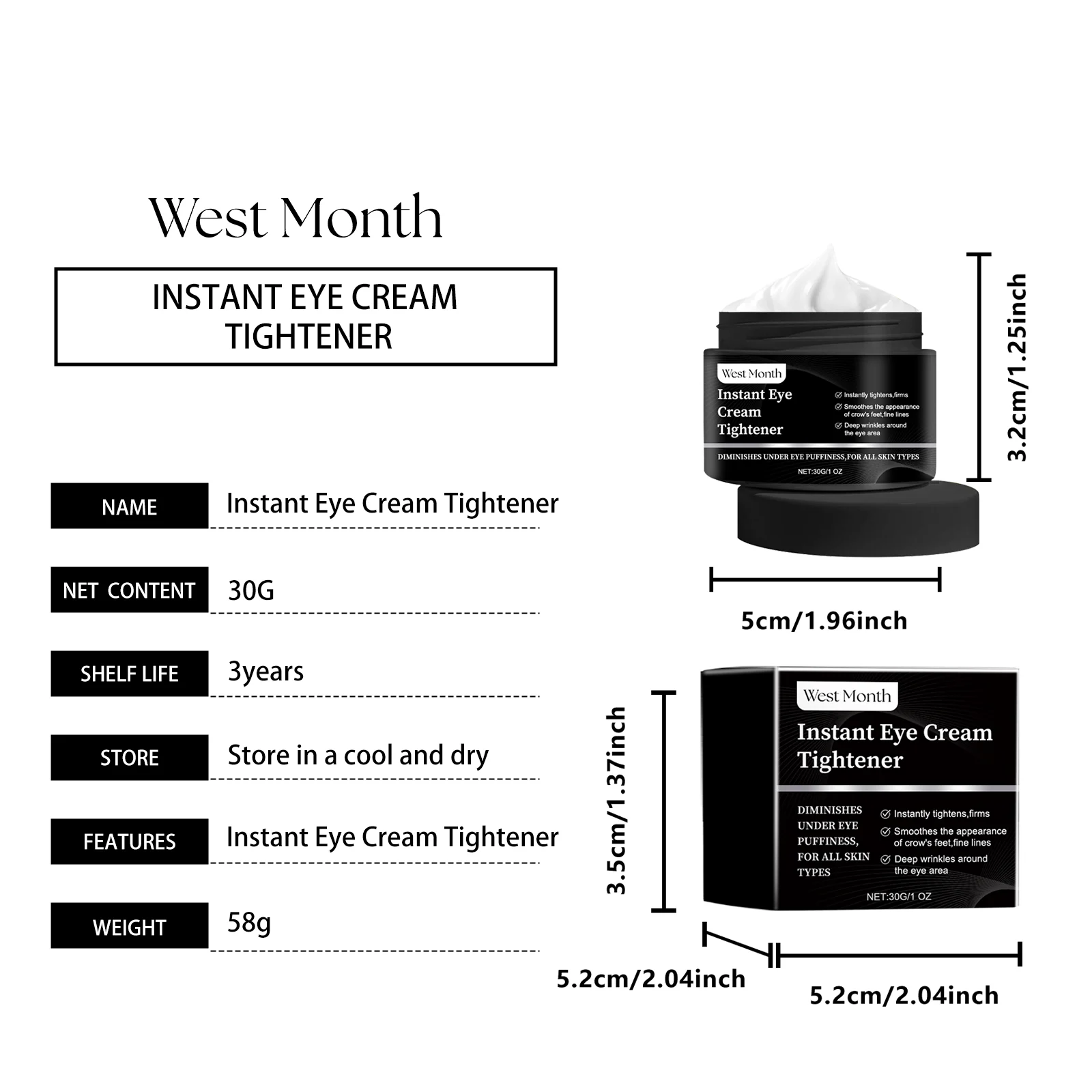 West Month Instant Eye Cream Tightener for Wrinkles, Dark Circles, and Puffiness 1 eye cream tightener wes qddm9vu2 desc 1