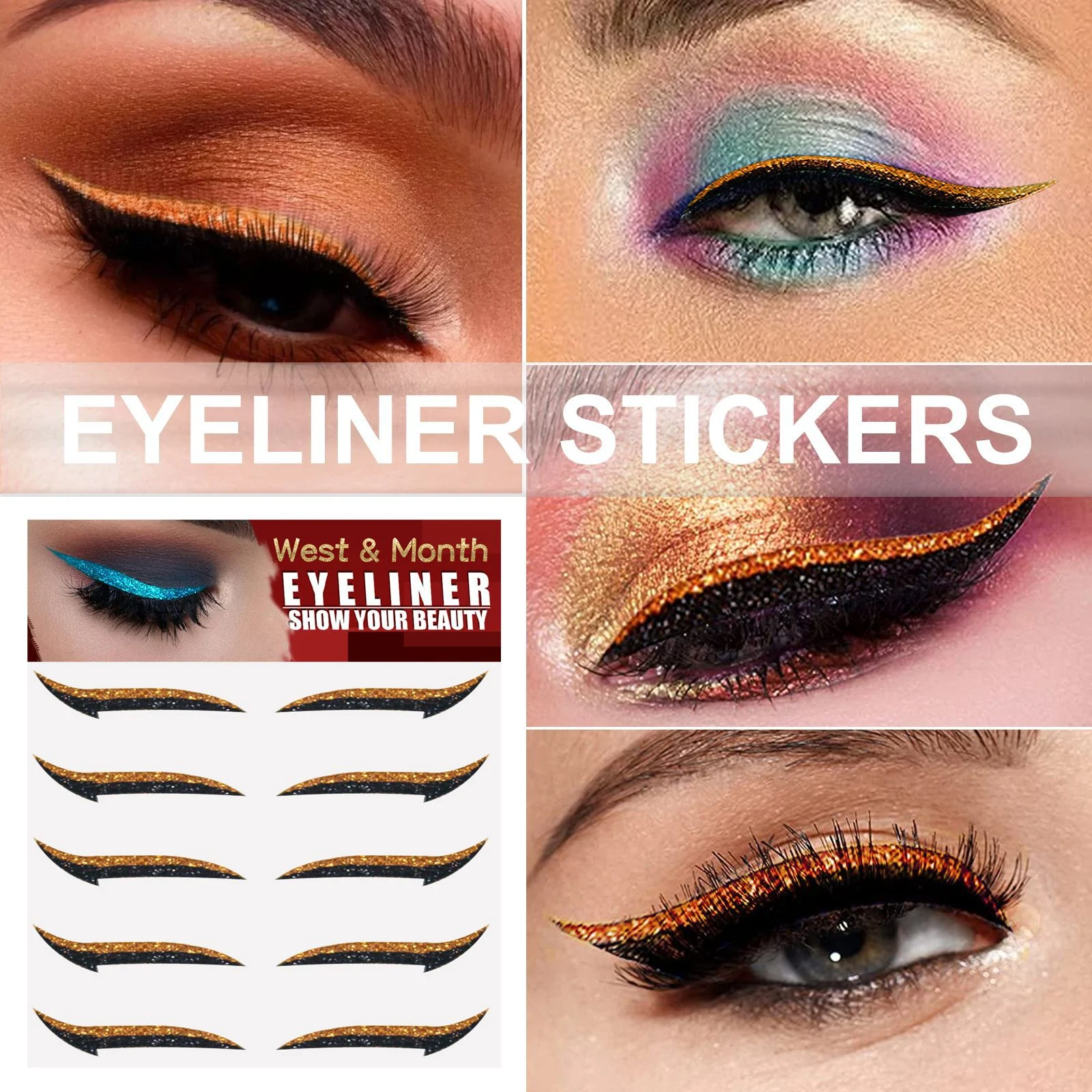 Glitter Dual Eyelid Eyeliner Stickers Silver Glow Makeup Eye Patches for Party Nightclub Stage 2 glitter dual eyelid eyeliner stickers silver glow wes y4xbv8xe desc 2