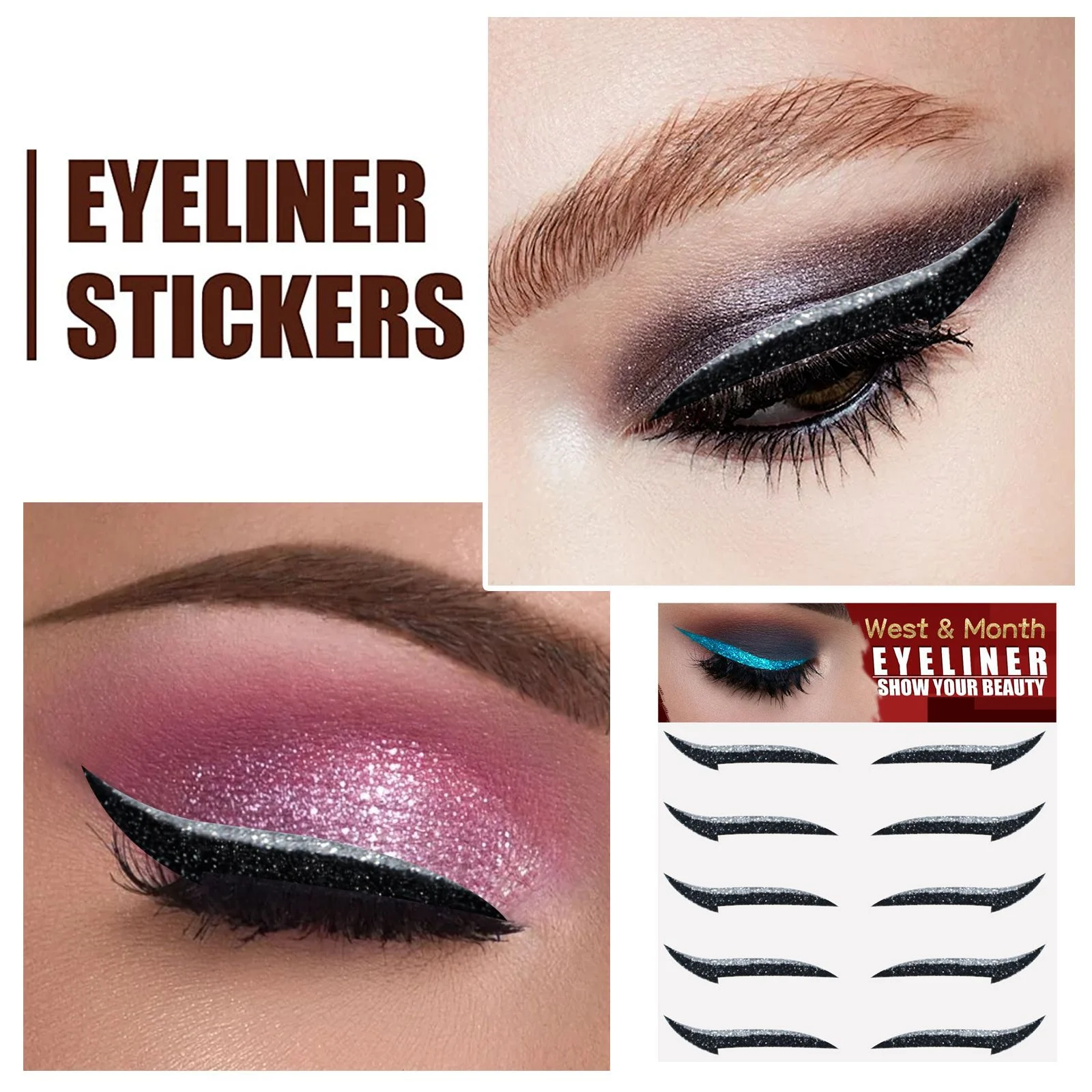 Glitter Dual Eyelid Eyeliner Stickers Silver Glow Makeup Eye Patches for Party Nightclub Stage 4 glitter dual eyelid eyeliner stickers silver glow wes y4xbv8xe desc 4