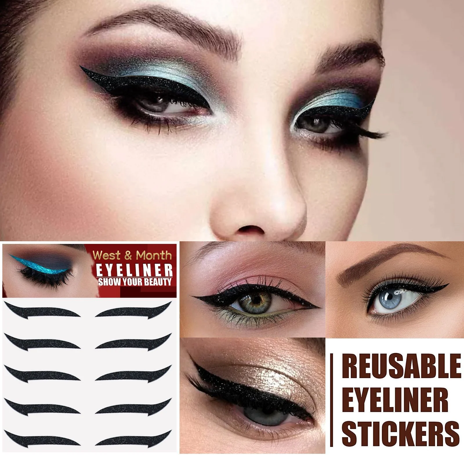Glitter Dual Eyelid Eyeliner Stickers Silver Glow Makeup Eye Patches for Party Nightclub Stage 5 glitter dual eyelid eyeliner stickers silver glow wes y4xbv8xe desc 5
