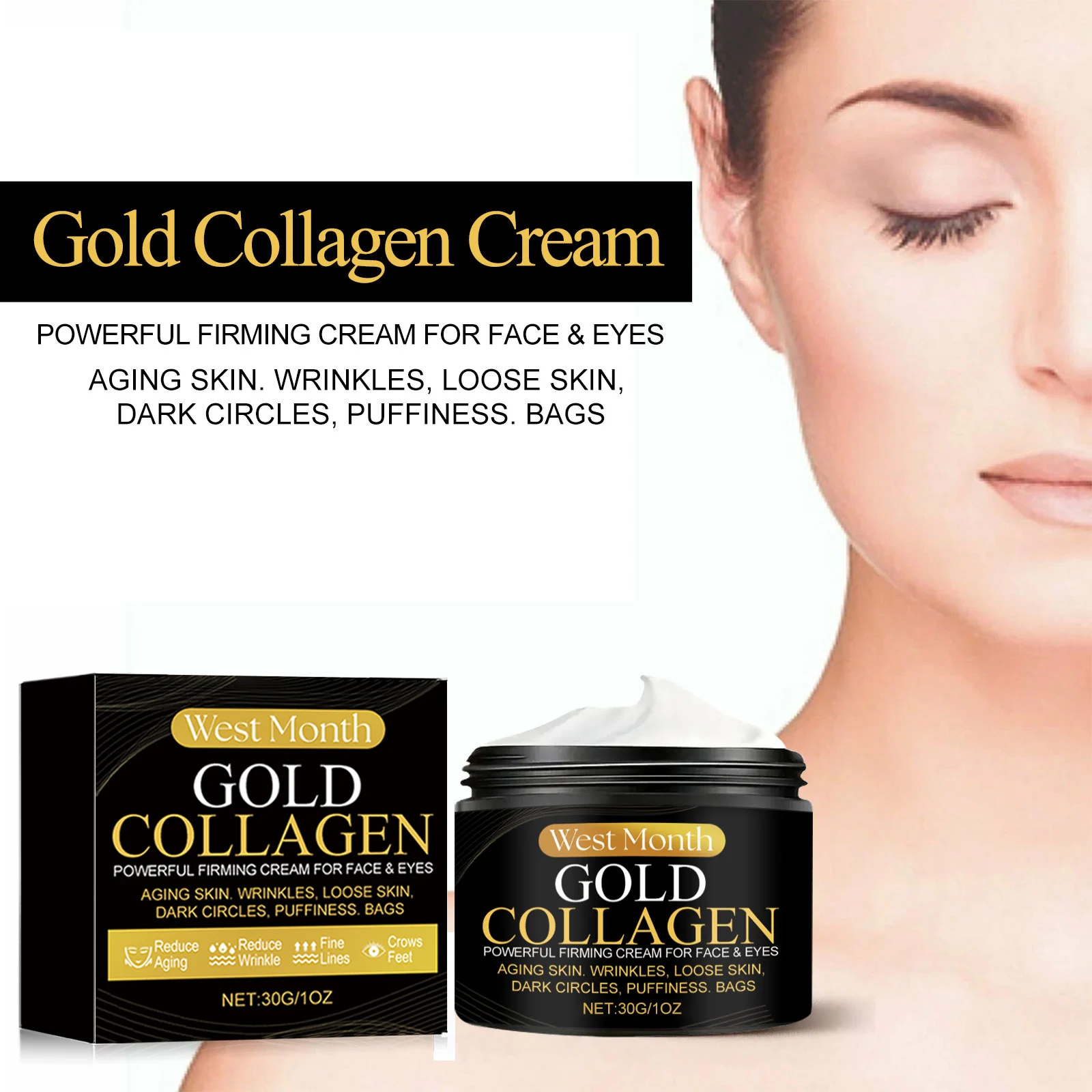 West Month Gold Collagen Cream Powerful Firming for Face & Eyes, Anti-Aging, Wrinkles 5 gold collagen firming cream wes jgmnrhbf desc 5