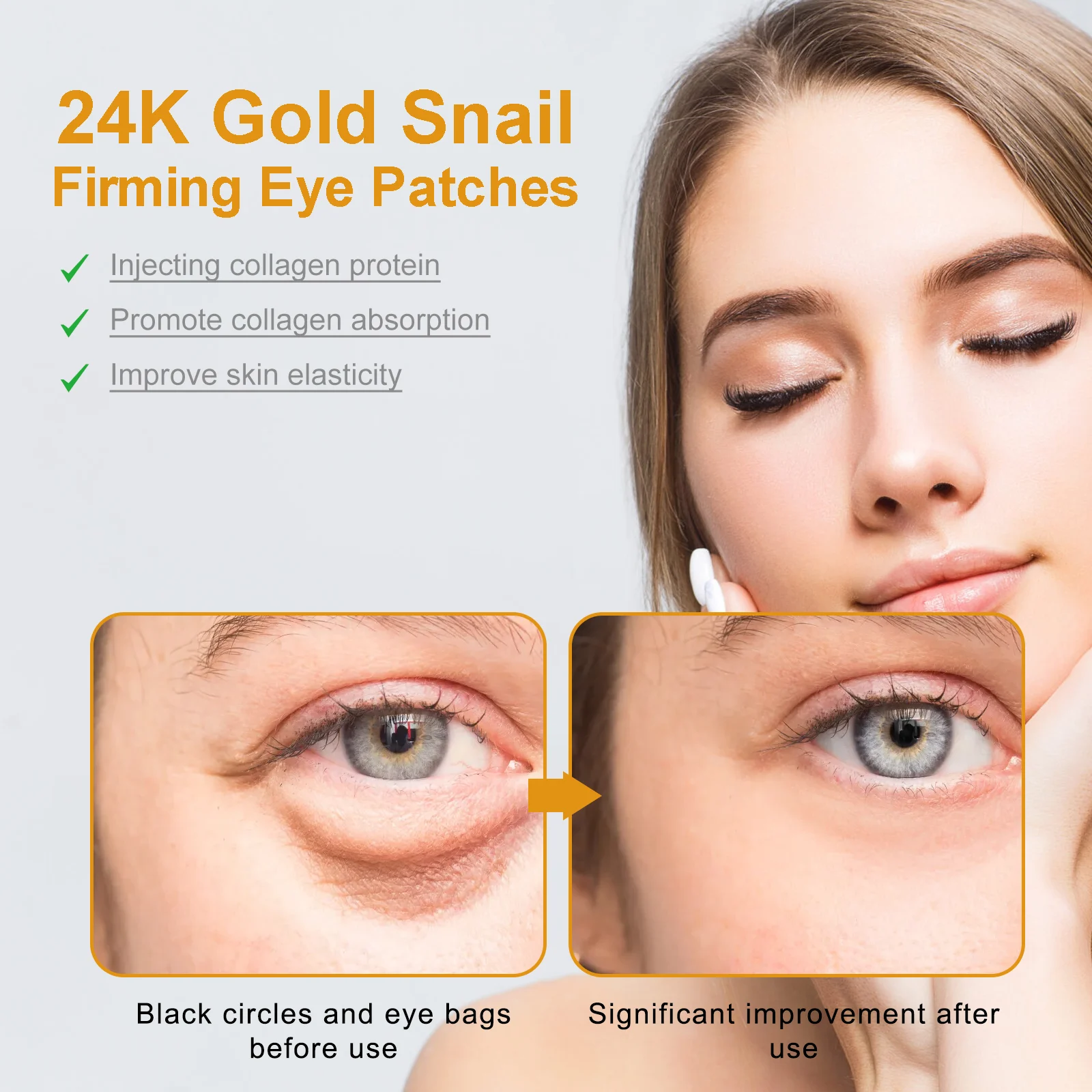West Month 24K Gold Snail Firming Eye Patches for Hydration, Wrinkles & Dark Circles 7 gold snail firming eye patches wes mabhs39x desc 7