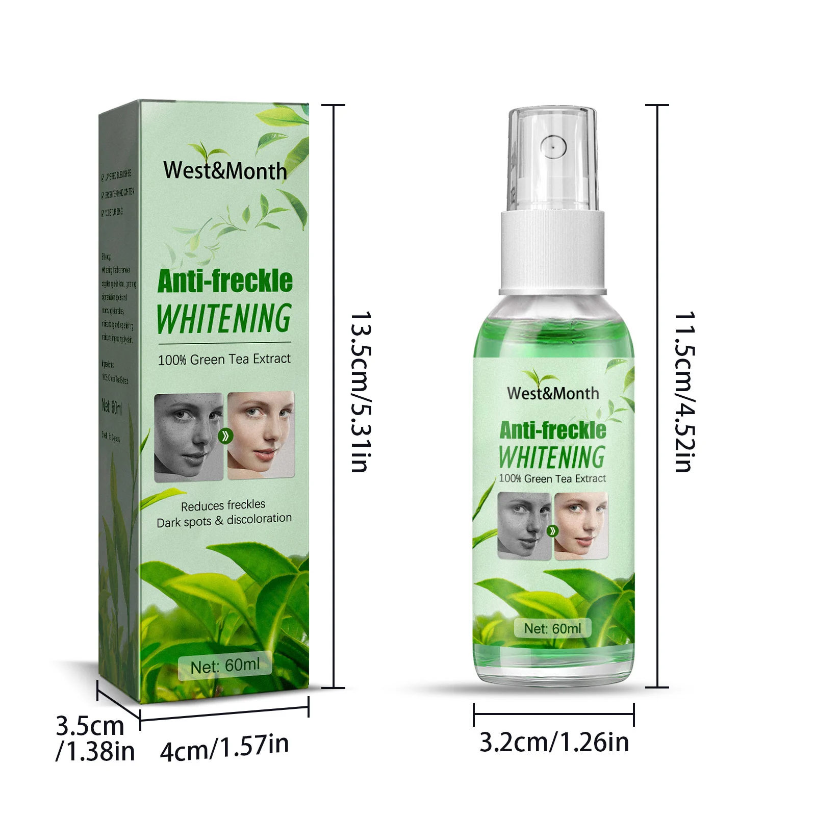 West Month Green Tea Anti-Freckle Whitening Toner 60ml Brighten Skin Dark Spots 1 green tea anti freckle toner wes 8jb5bgjh desc 1