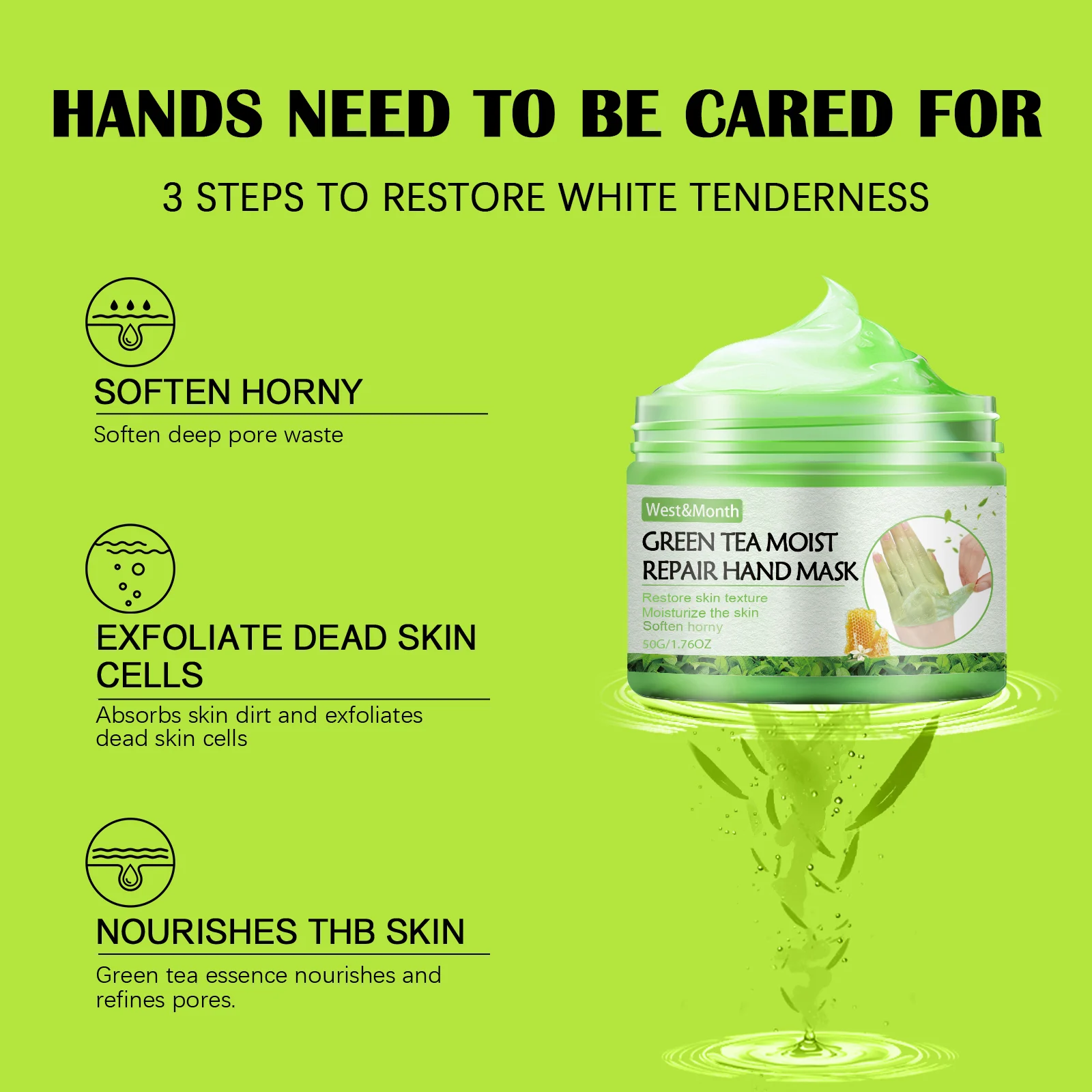 West Month Green Tea Moist Repair Hand Mask for Softening & Nourishing Skin 7 green tea repair hand mask wes 6p6mt38h desc 7
