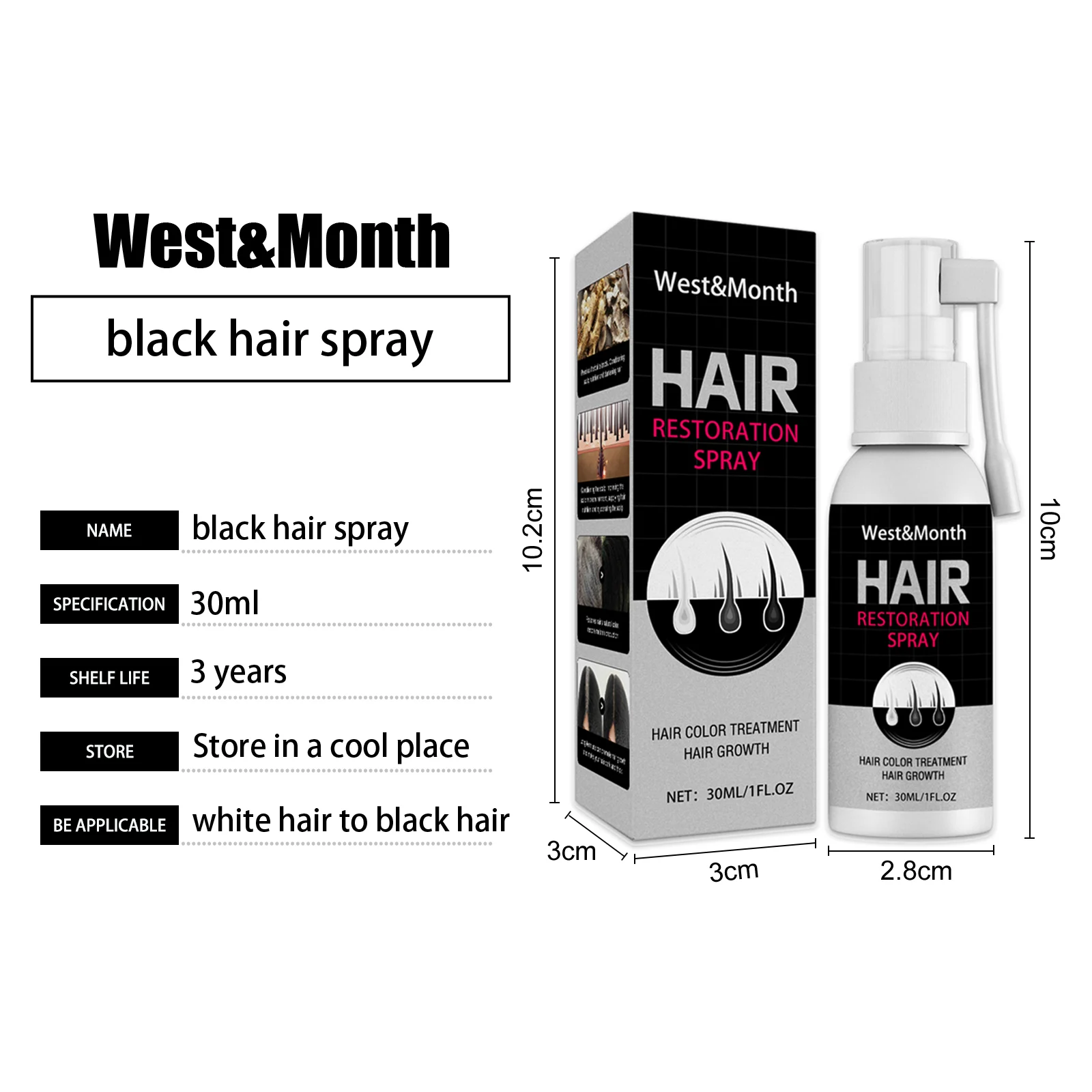 West Month Hair Restoration Spray for Gray Hair - Black Hair Treatment & Growth 1 hair restoration gray hair spray wes 464a7fqv desc 1