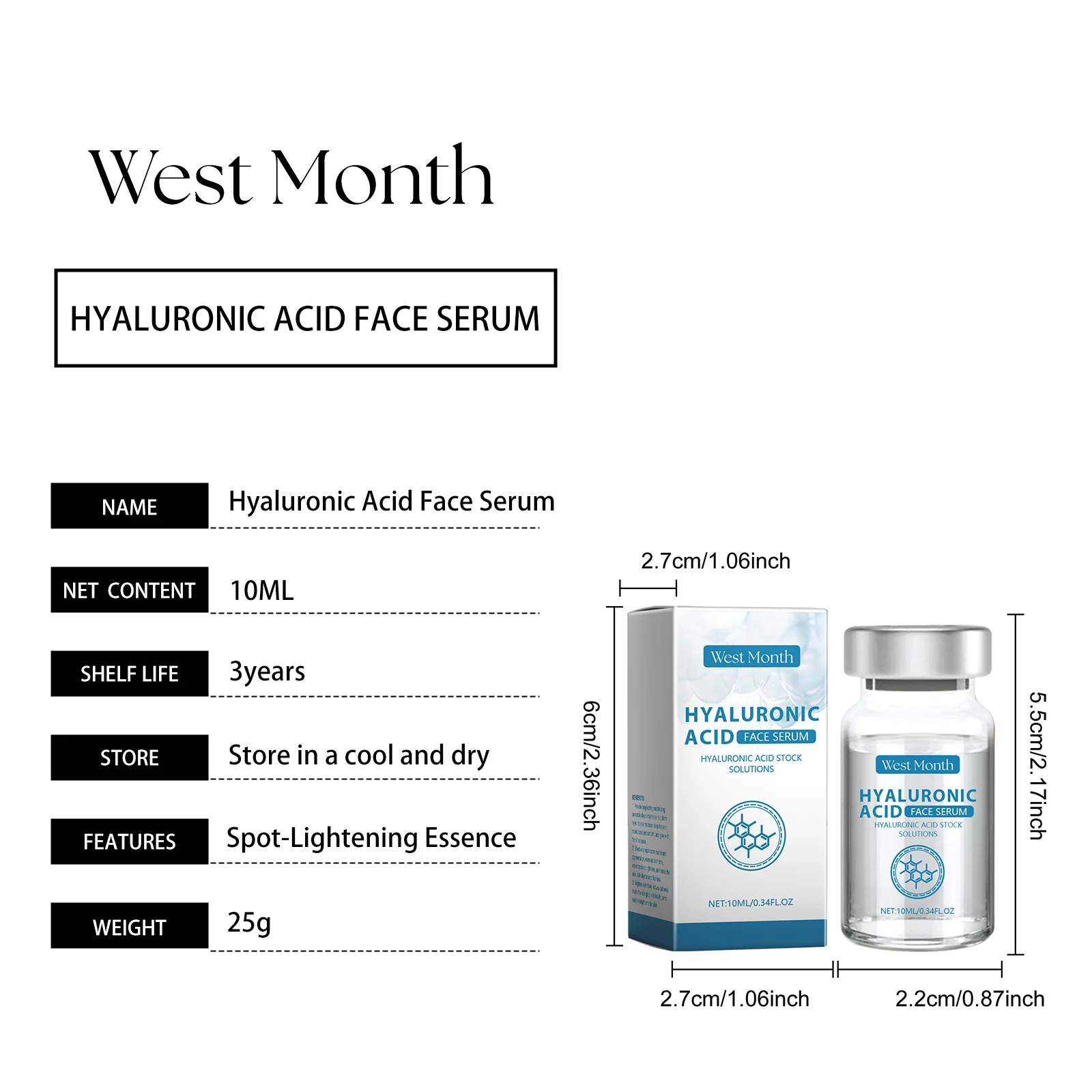 West Month Hyaluronic Acid Face Serum - Hydrating, Anti-Wrinkle, Brightening 1 hyaluronic acid face serum wes geth3pnb desc 1