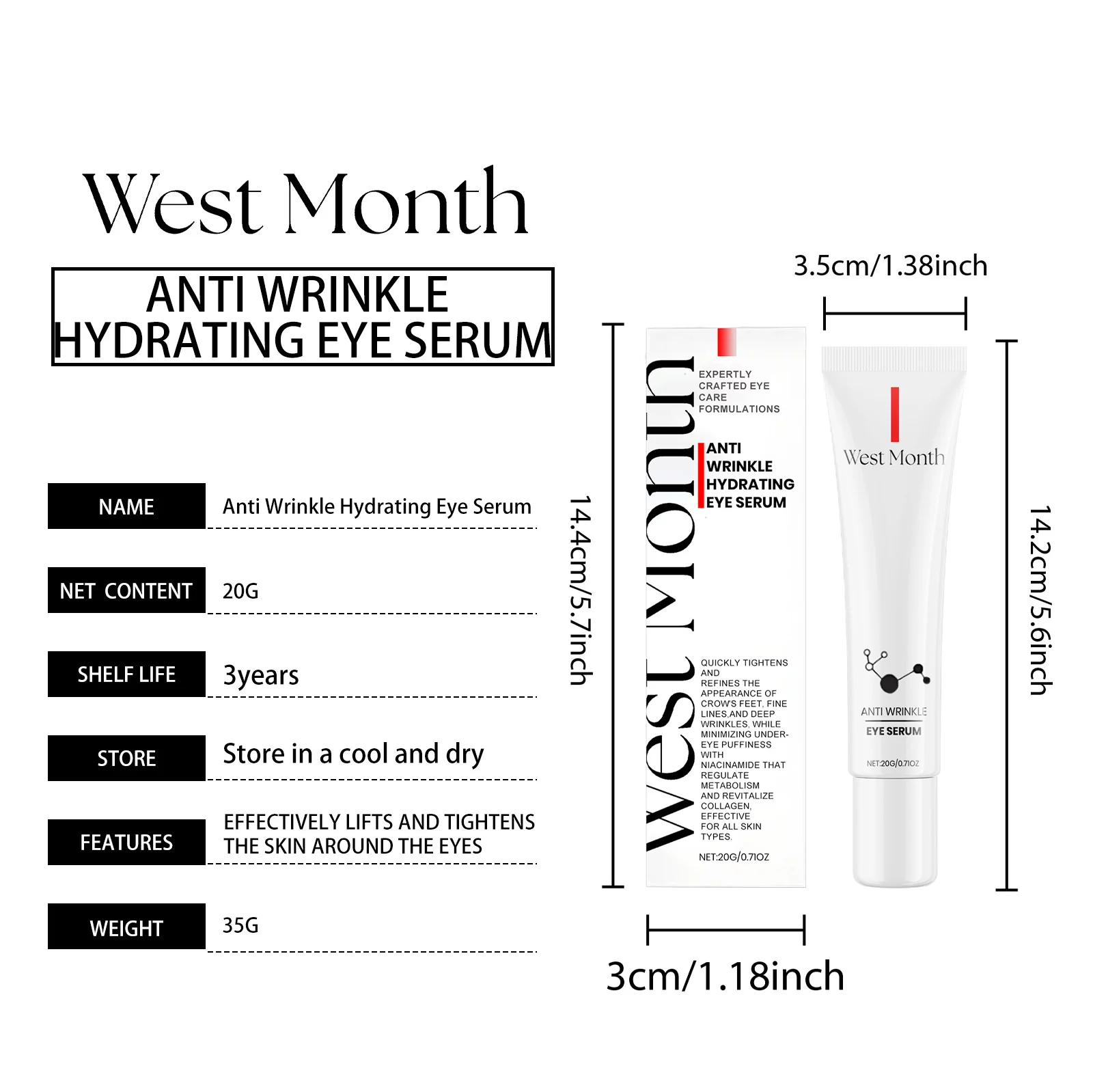 Hydrating Eye Serum Moisturizing Firming Eye Cream for Wrinkles Fine Lines 20g 1 hydrating firming eye cream wrinkles 20g wes t4px89mb desc 1