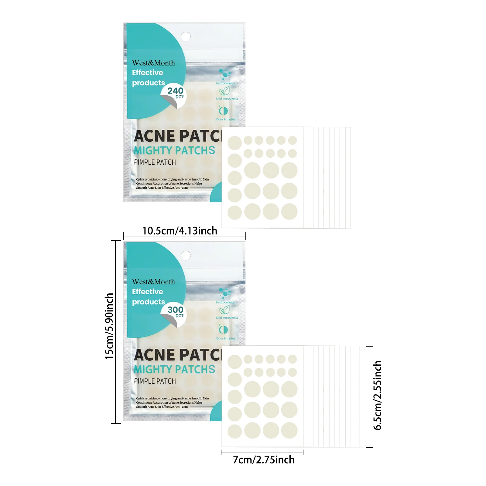 West Month Pimple Patches 300pcs Hydrocolloid Invisible Acne Healing 1 hydrocolloid acne pimple patches wes btfhejgn desc 1