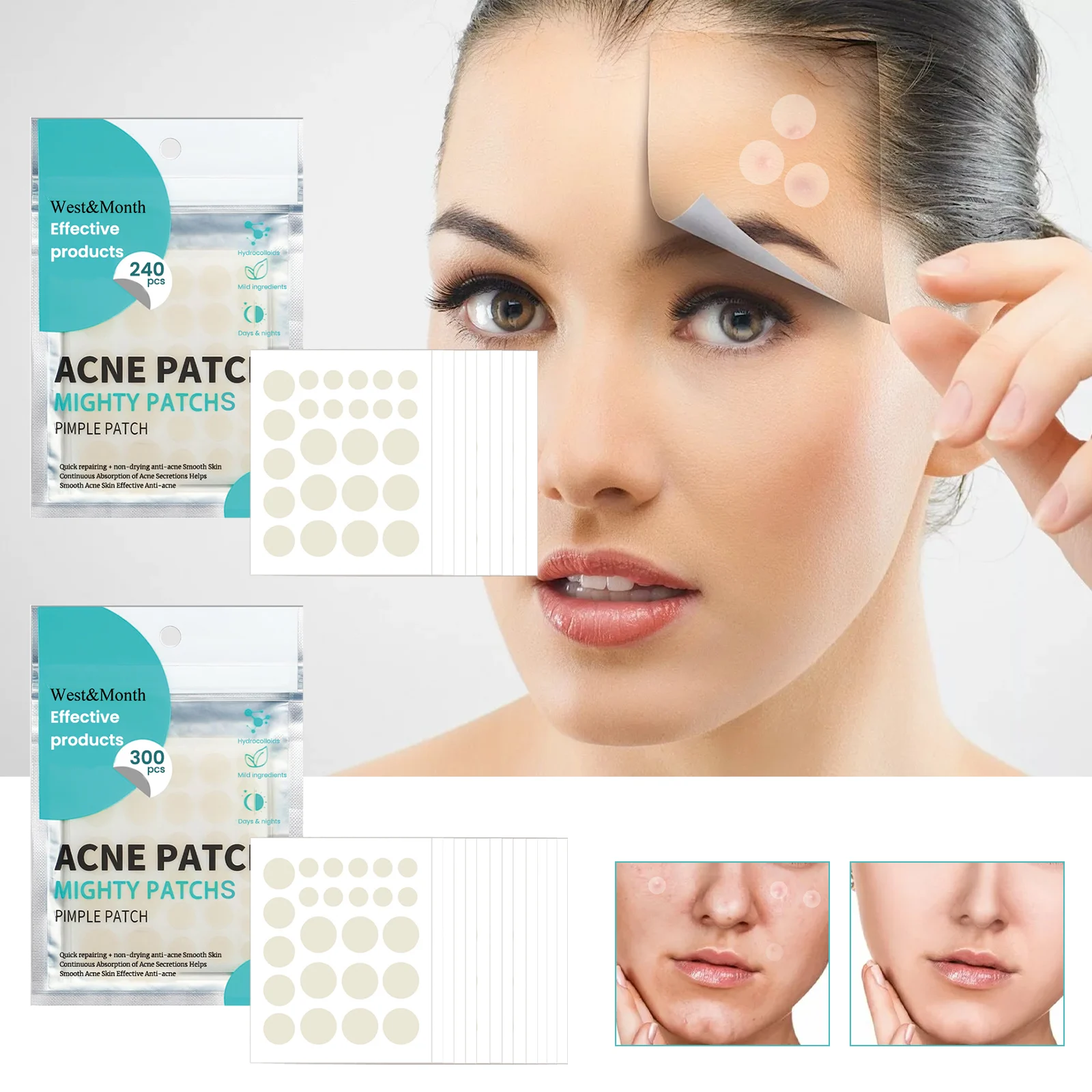 West Month Pimple Patches 300pcs Hydrocolloid Invisible Acne Healing 2 hydrocolloid acne pimple patches wes btfhejgn desc 2