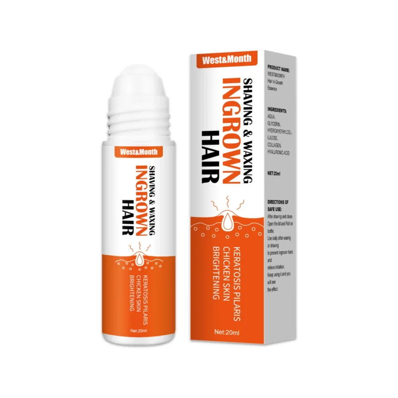 West&Month Ingrown Hair Roll-On Essence 20ml for treating and preventing razor bumps, ingrown hairs, and chicken skin