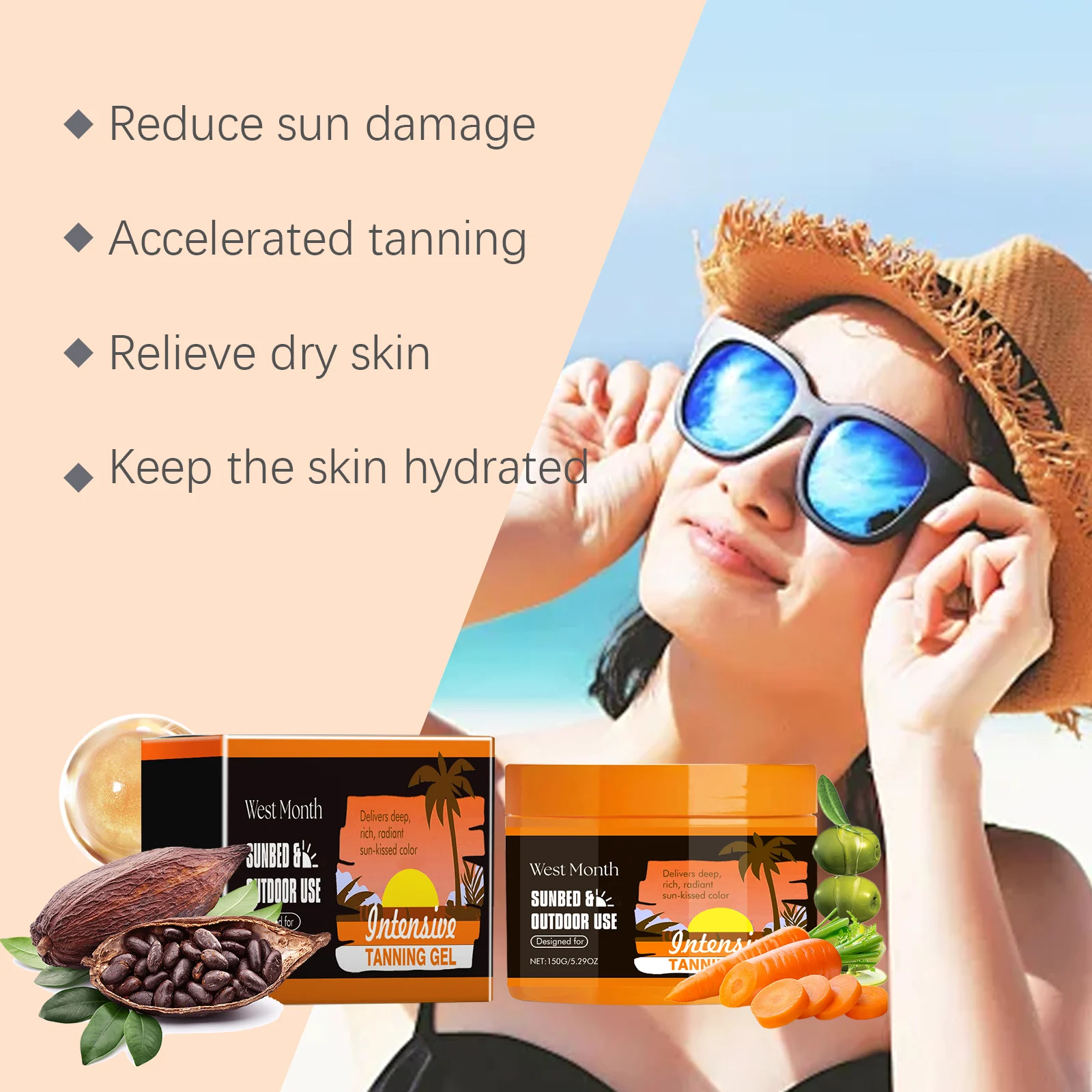 West Month Intensive Carrot Tanning Gel for Deep Sun-Kissed Color and Hydration 5 intensive tanning gel wes 7s78kfwb desc 5