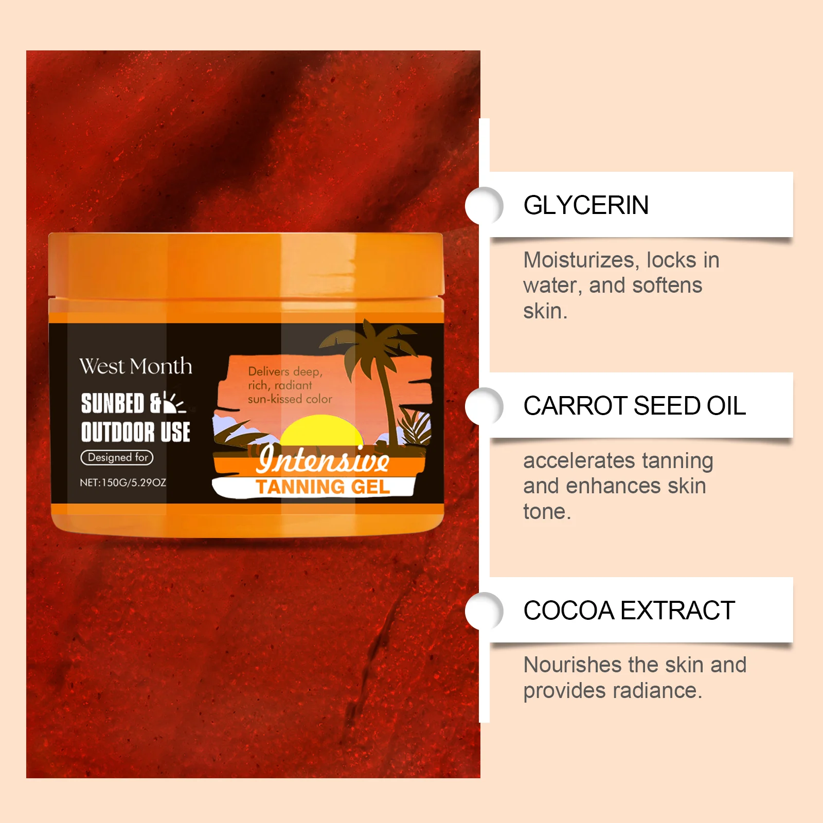 West Month Intensive Carrot Tanning Gel for Deep Sun-Kissed Color and Hydration 8 intensive tanning gel wes 7s78kfwb desc 8
