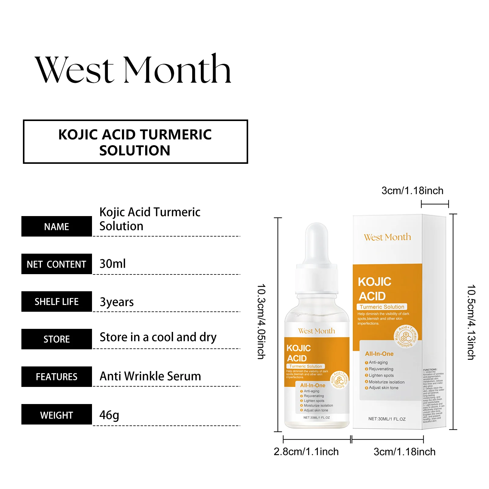 Kojic Acid Turmeric Serum Anti-Aging Face Serum for Brightening and Moisturizing 30ml 1 kojic acid turmeric serum anti aging brightening moisturizing 30ml wes 59v9m7p4 desc 1