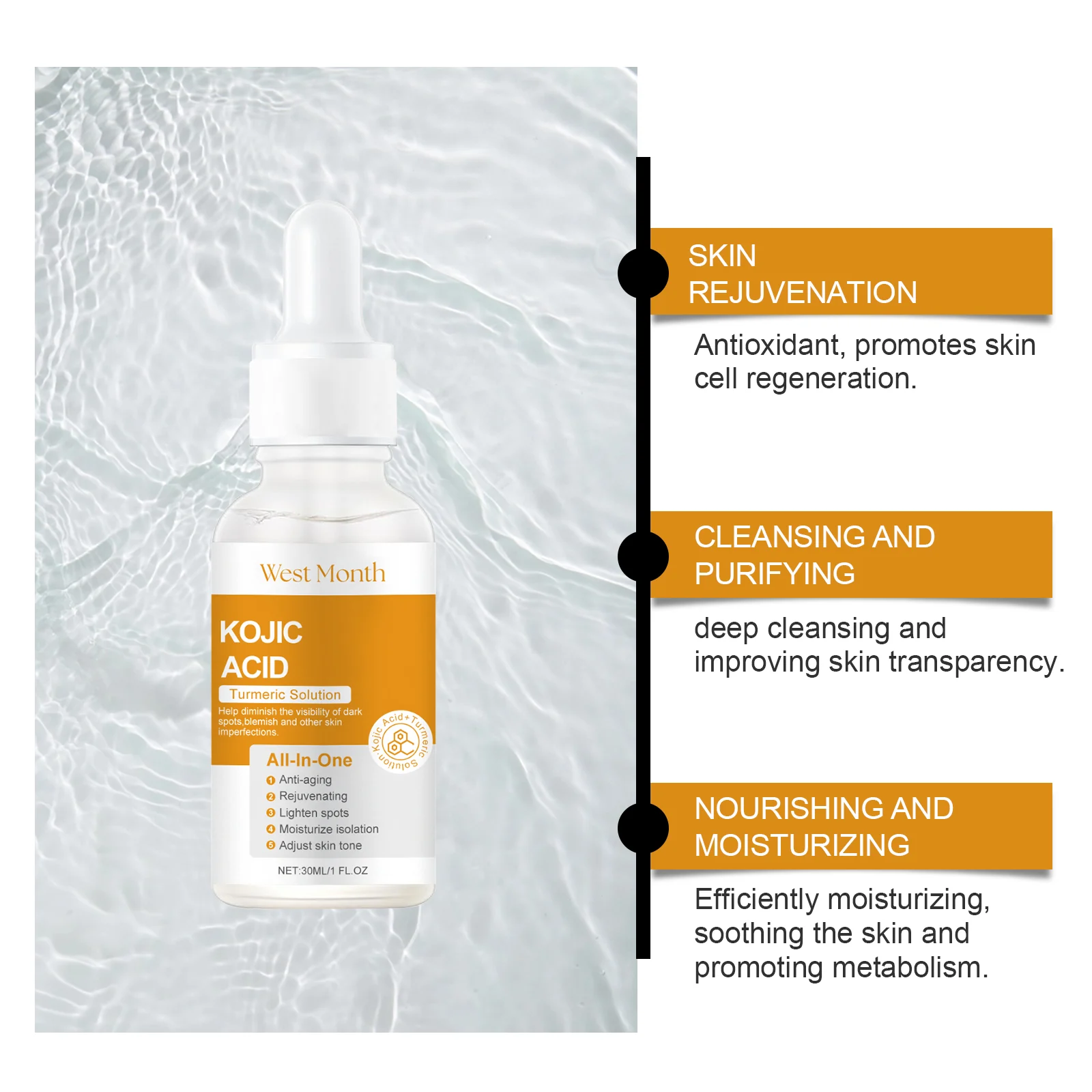 Kojic Acid Turmeric Serum Anti-Aging Face Serum for Brightening and Moisturizing 30ml 8 kojic acid turmeric serum anti aging brightening moisturizing 30ml wes 59v9m7p4 desc 8