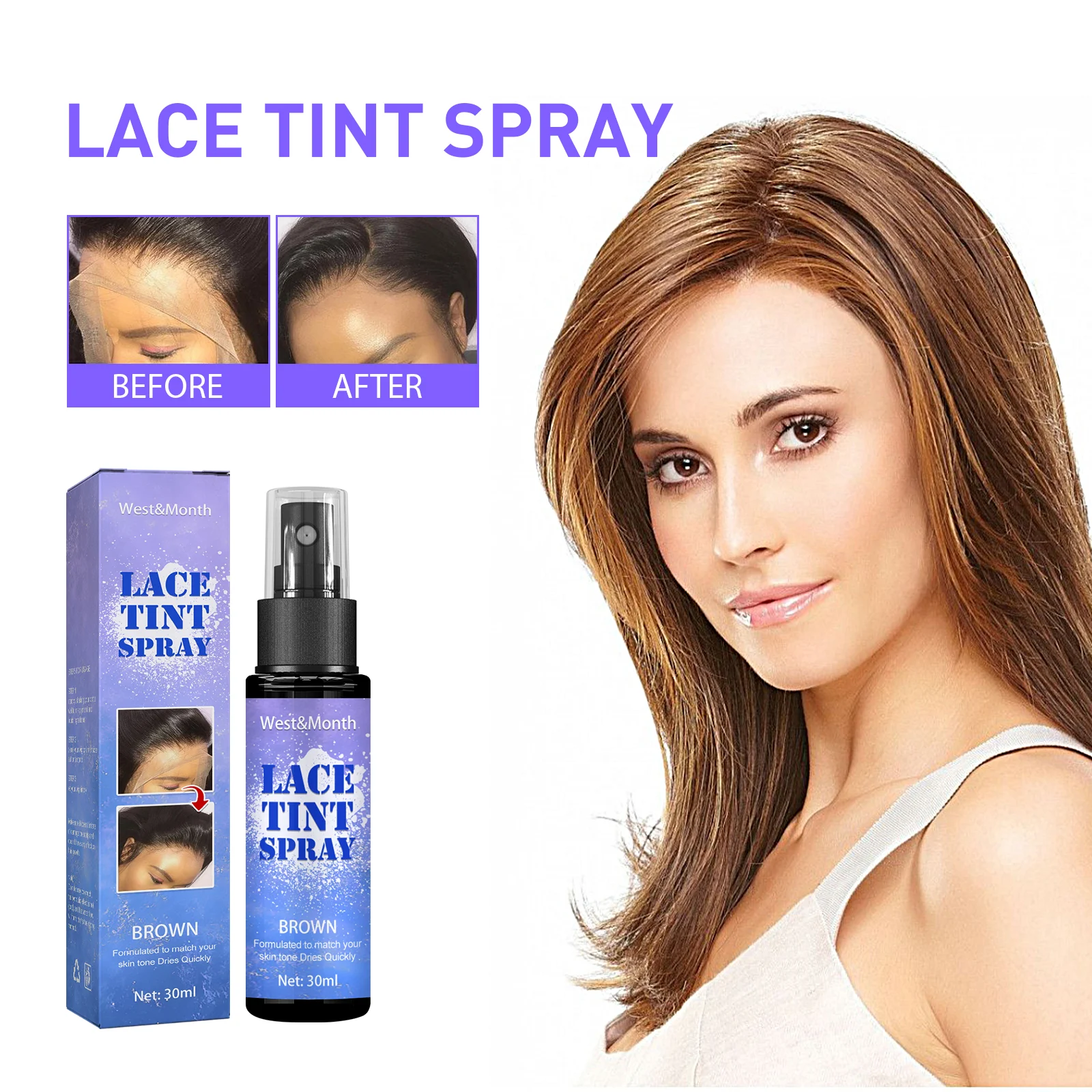 West&Month Lace Tint Spray for Wigs - Waterproof, Oil-Resistant, Quick-Drying Hair & Scalp Color 1 lace wig tint spray wes uff5u4z5 desc 1