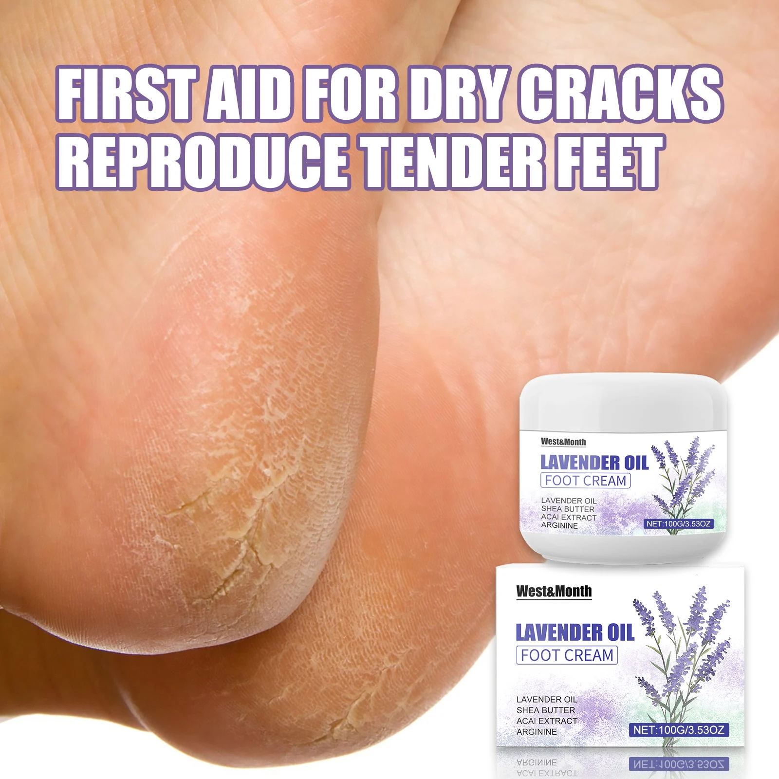 West Month Lavender Oil Foot Cream - Moisturizing, Anti-Cracking, 100g 2 lavender oil foot cream wes 6ch6rxph desc 2