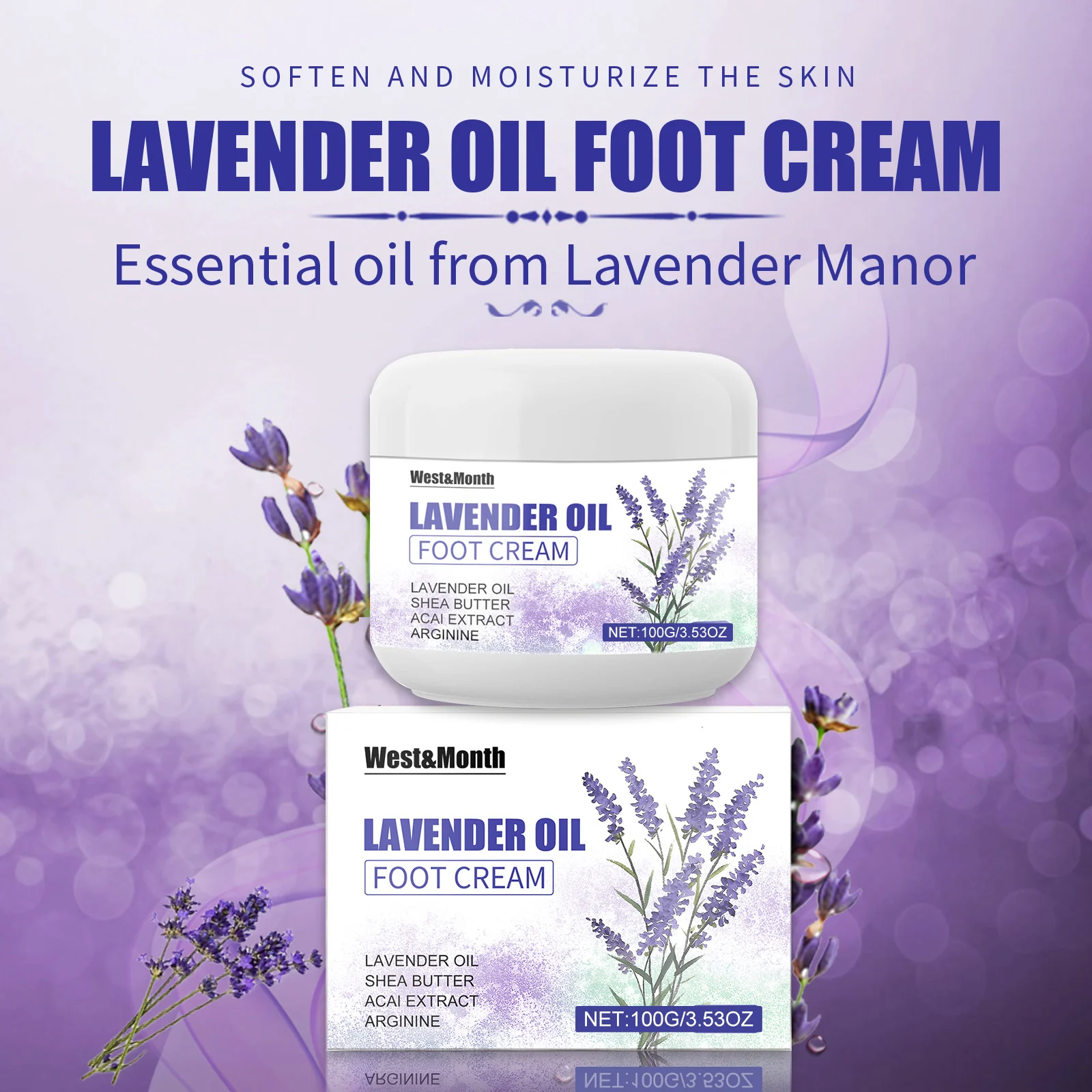 West Month Lavender Oil Foot Cream - Moisturizing, Anti-Cracking, 100g 4 lavender oil foot cream wes 6ch6rxph desc 4