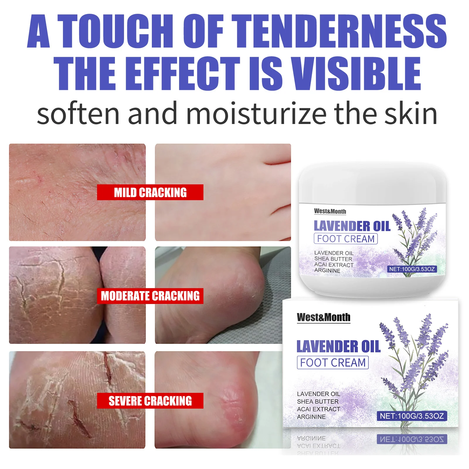 West Month Lavender Oil Foot Cream - Moisturizing, Anti-Cracking, 100g 5 lavender oil foot cream wes 6ch6rxph desc 5