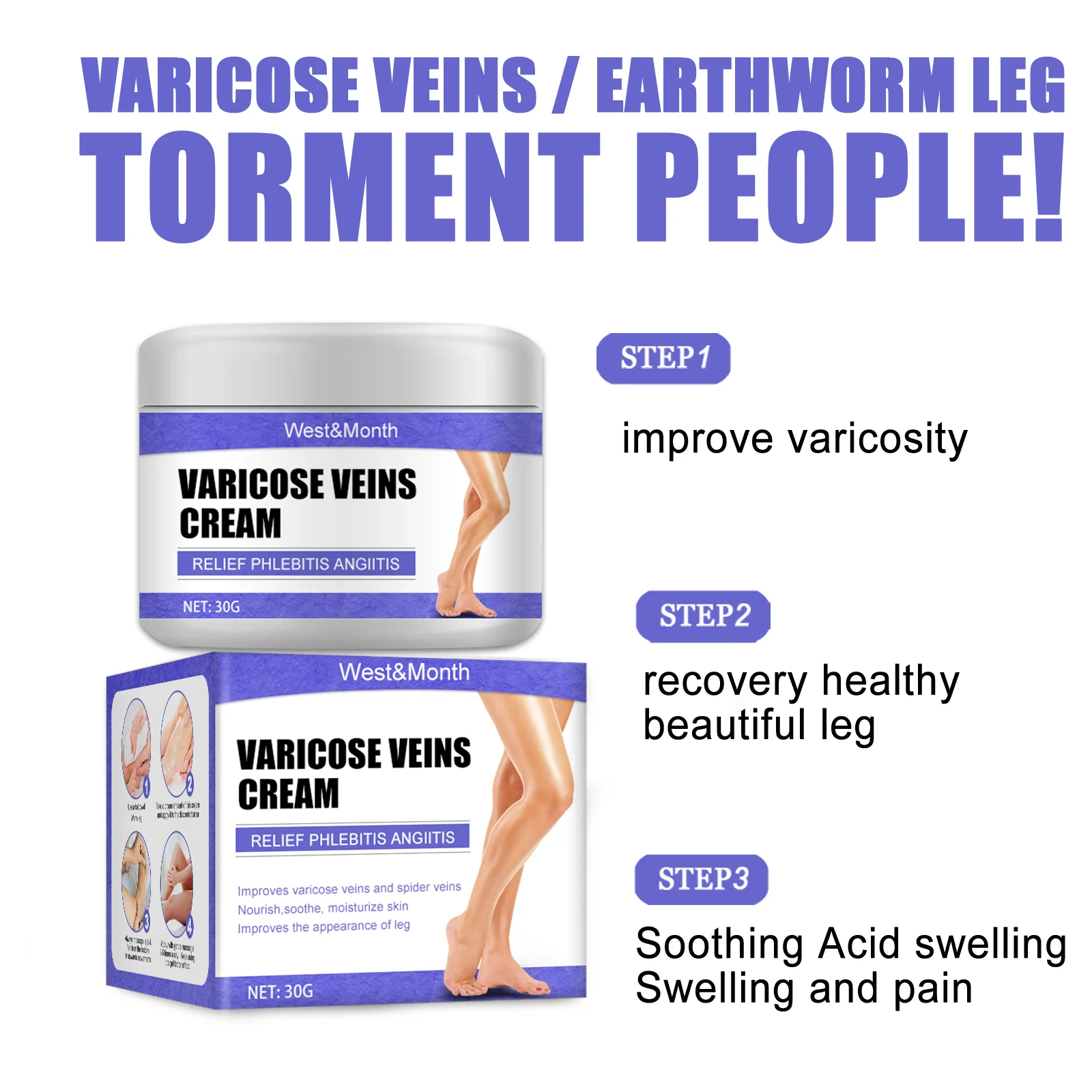 Leg Care Cream for Varicose Veins Relief 30g Soothe Muscle Pain & Swelling 6 leg care cream varicose veins relief 30g wes dut75kk3 desc 6