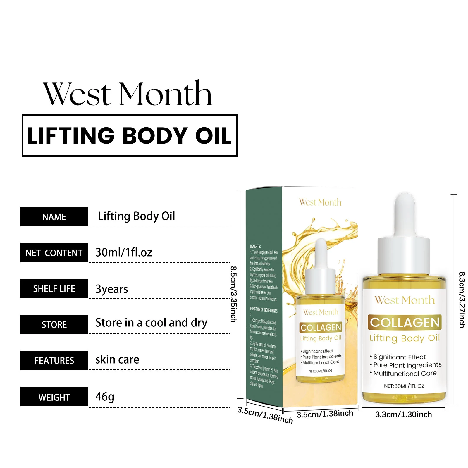 Lifting Body Oil Firming Moisturizing Skin Care 30ml with Collagen & Jojoba Oil 1 lifting firming body oil 30ml collagen jojoba wes ynvzbgjm desc 1