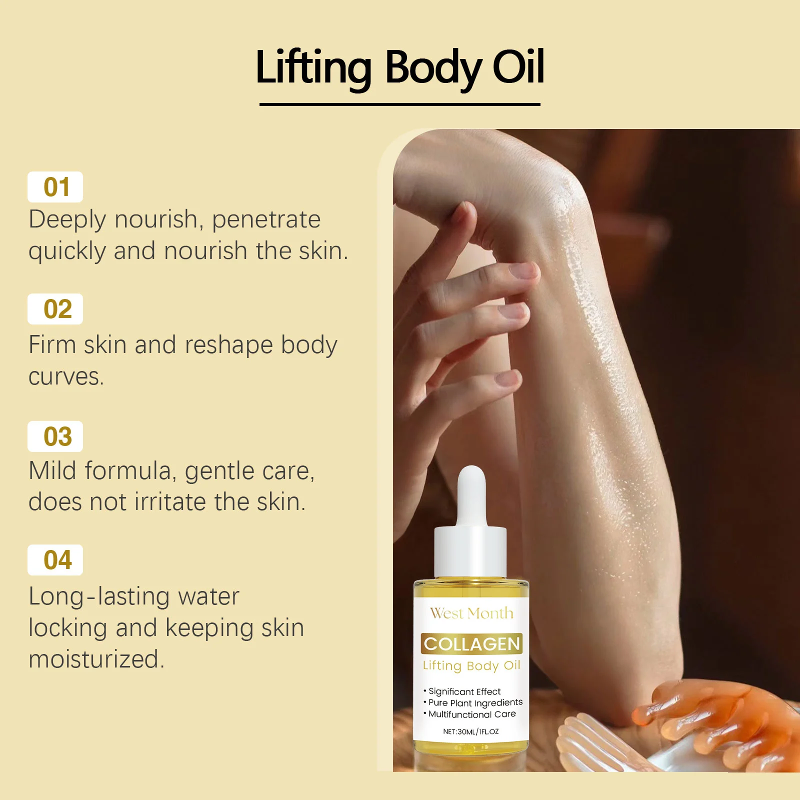 Lifting Body Oil Firming Moisturizing Skin Care 30ml with Collagen & Jojoba Oil 5 lifting firming body oil 30ml collagen jojoba wes ynvzbgjm desc 5