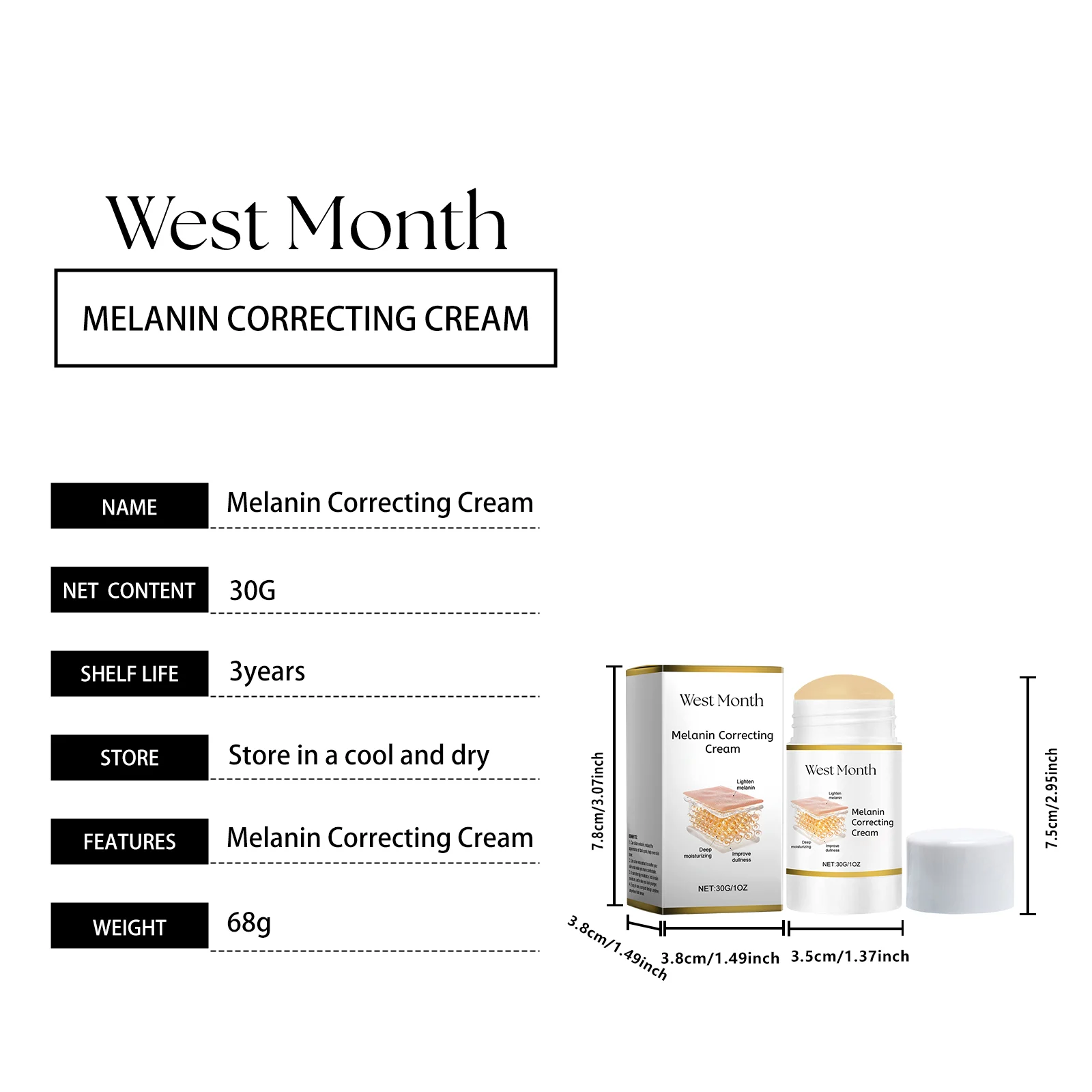 West Month Melanin Correcting Cream Stick for Skin Brightening and Hydration 1 melanin correcting cream stick wes k2ruw4pe desc 1