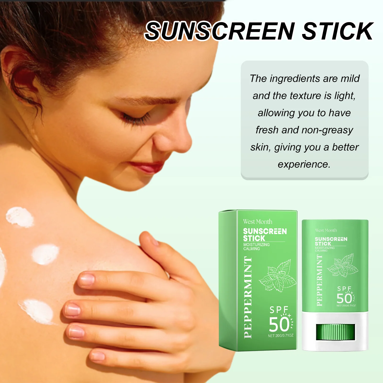 West Month Mint Sunscreen Stick SPF Moisturizing Calming Waterproof Non-Greasy 8 mint sunscreen stick wes tzb7z48z desc 8