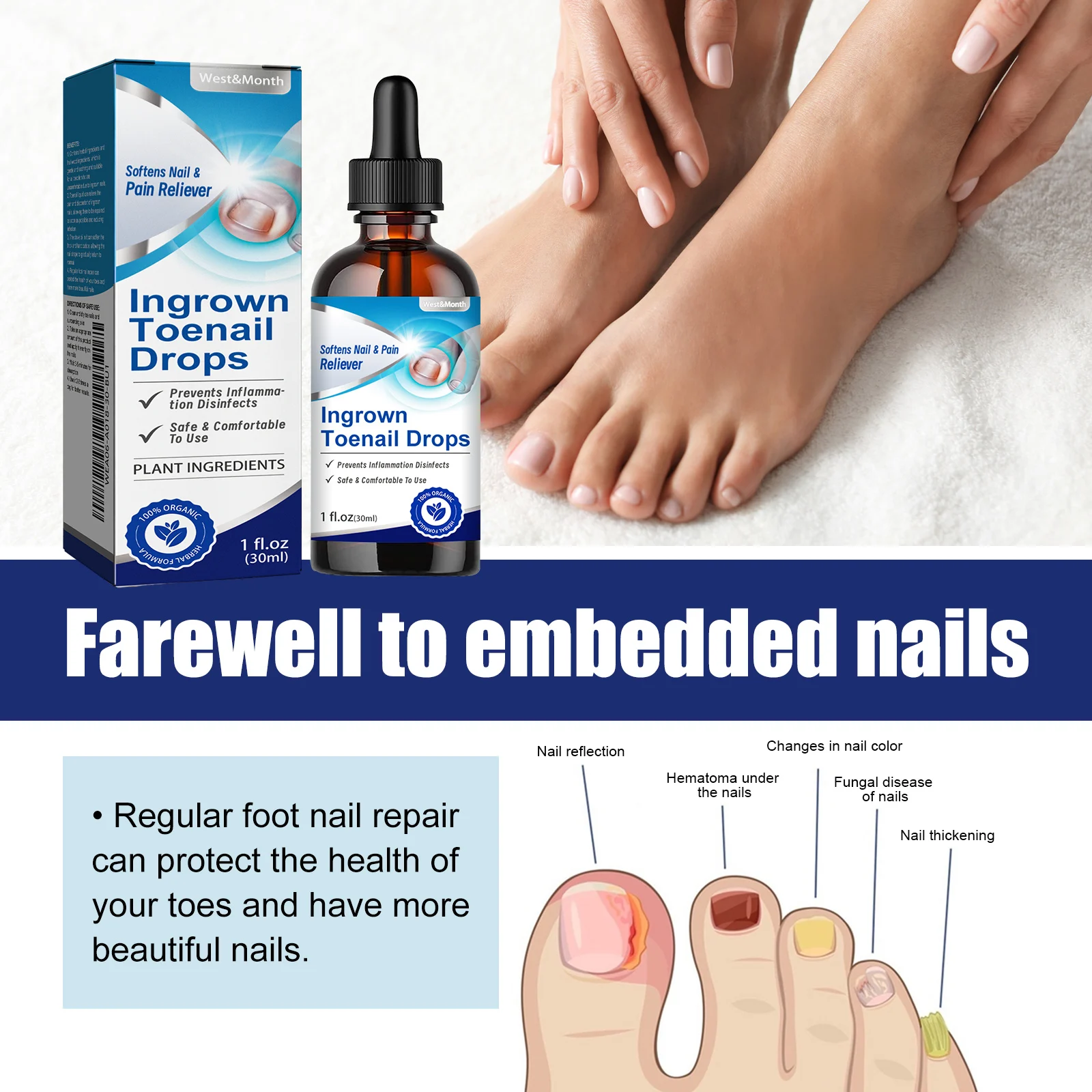 West Month Nail Care Liquid for Softening, Pain Relief & Disinfection 6 nail care liquid drops wes n4bpdwsc desc 6