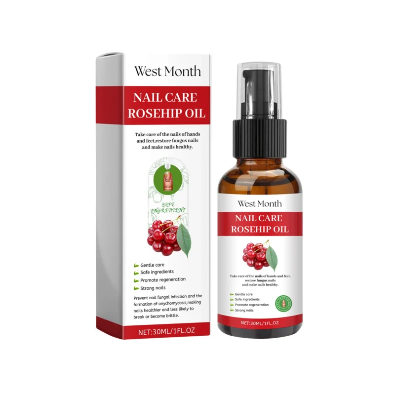 West Month Nail Care Serum with Rosehip Oil and Tea Tree Oil for repairing brittle nails and preventing fungal infections, 30ml bottle