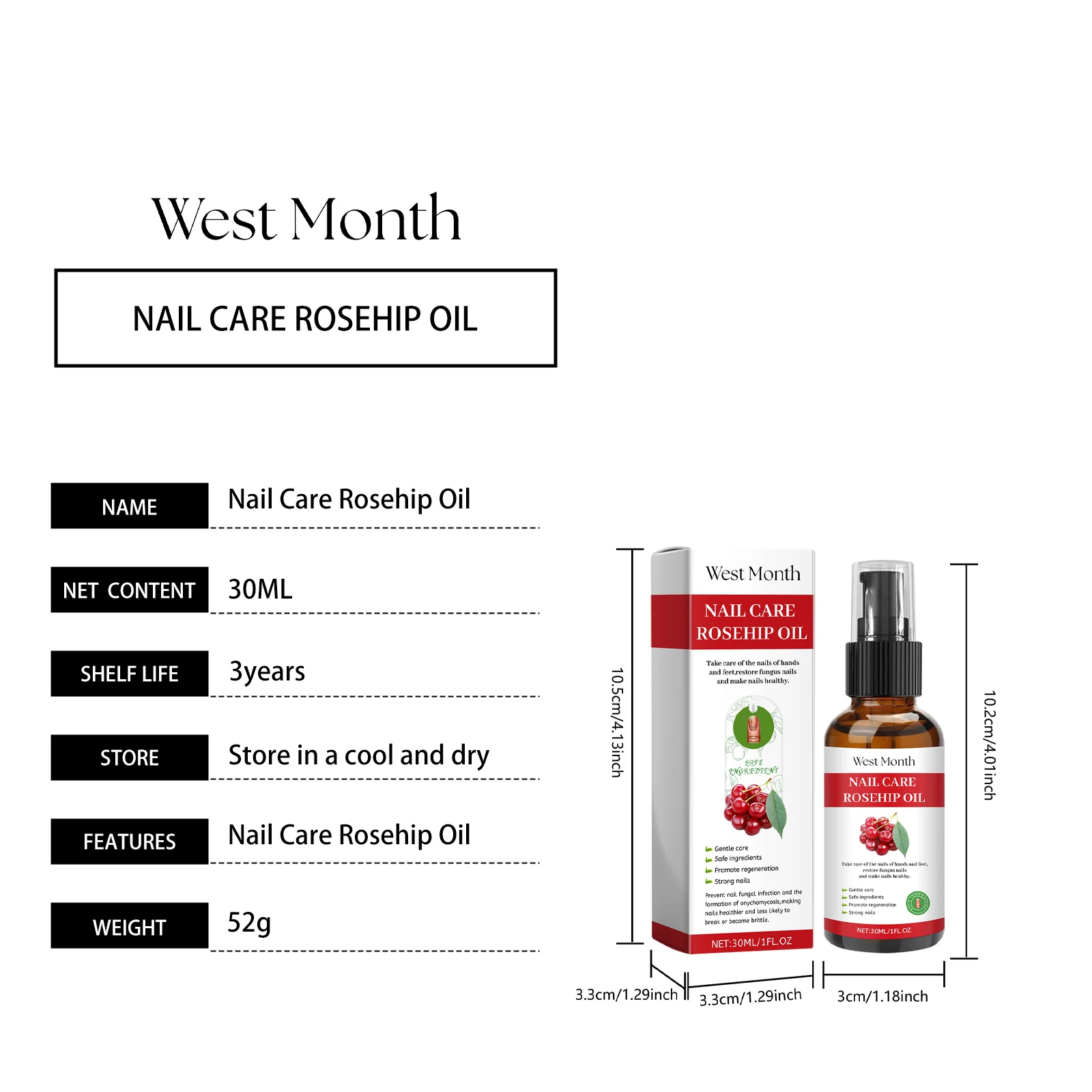 Nail Care Serum with Rosehip Oil for Hands and Feet, 30ml Nail Repair and Hydration Treatment 1 nail care serum rosehip oil hands feet fungus repair 30ml wes stwfasmr desc 1