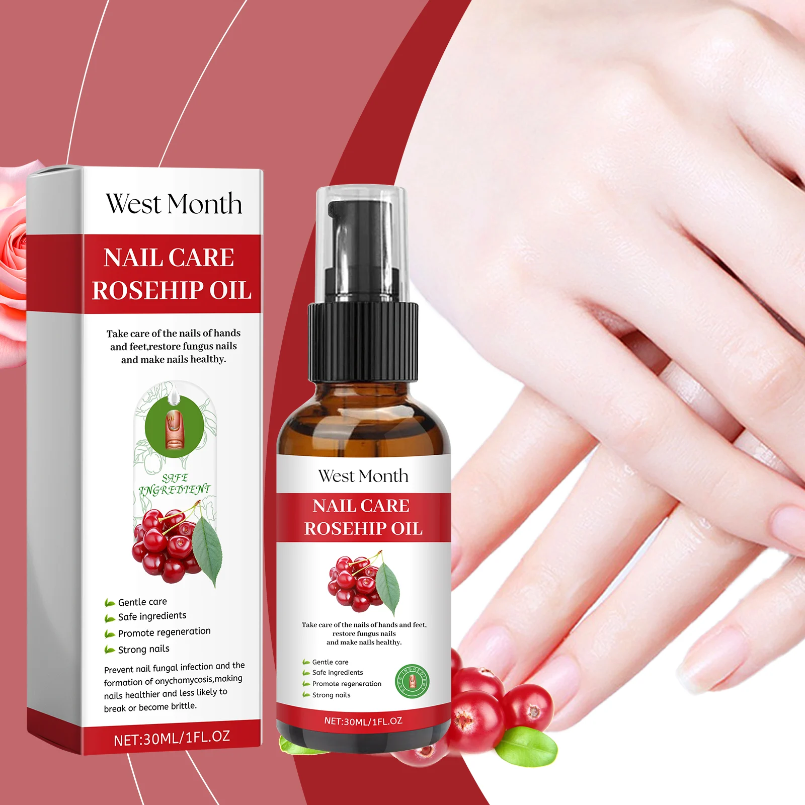 Nail Care Serum with Rosehip Oil for Hands and Feet, 30ml Nail Repair and Hydration Treatment 2 nail care serum rosehip oil hands feet fungus repair 30ml wes stwfasmr desc 2