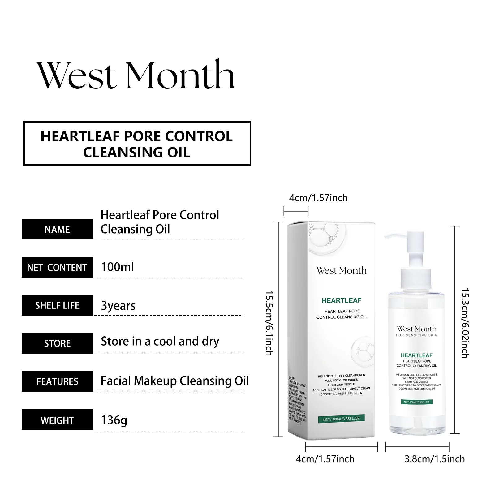 West Month Heartleaf Pore Control Cleansing Oil for Sensitive Skin 1 pore cleansing oil wes rv7jegcu desc 1