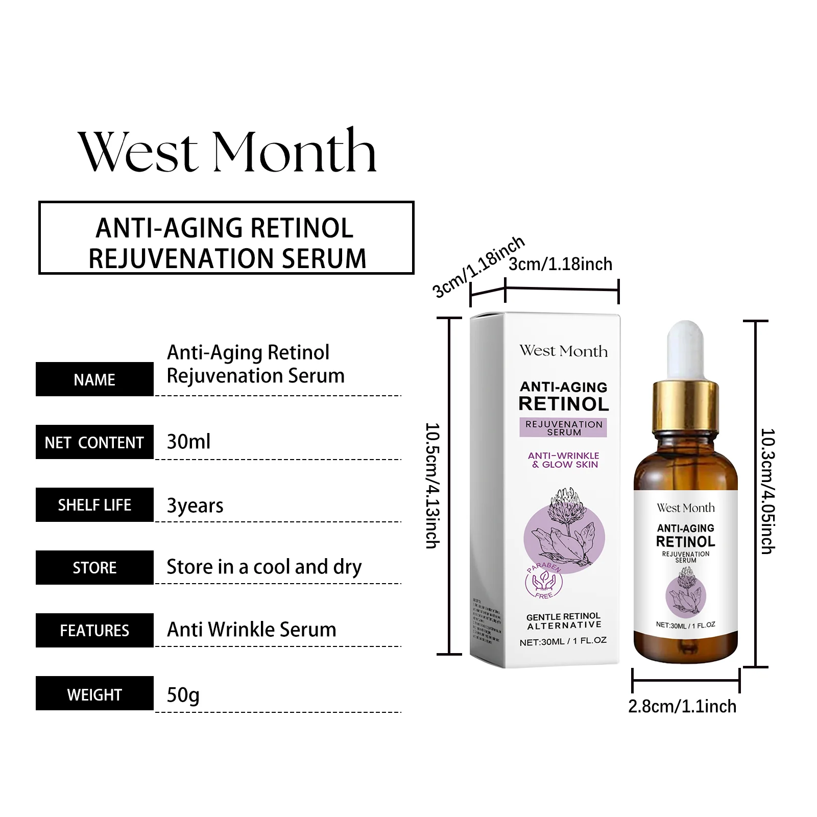 Retinol Eye Serum 30ml for Anti-Aging, Hydration & Firming 1 retinol eye serum 30ml anti aging firming wes zygf44bd desc 1