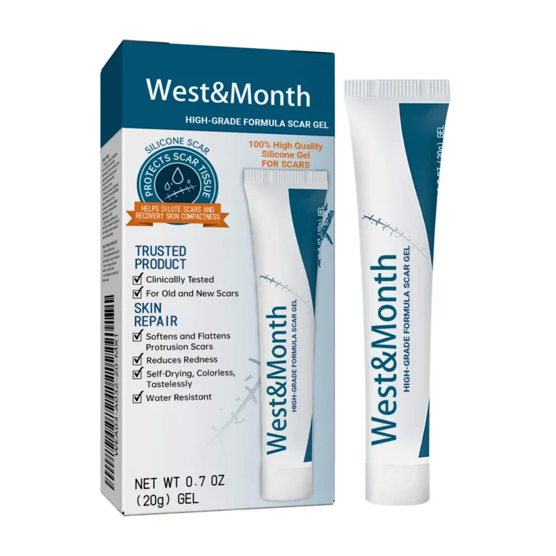 West&Month clinical-grade scar removal gel for flattening keloids, smoothing surgical scars, and reducing redness