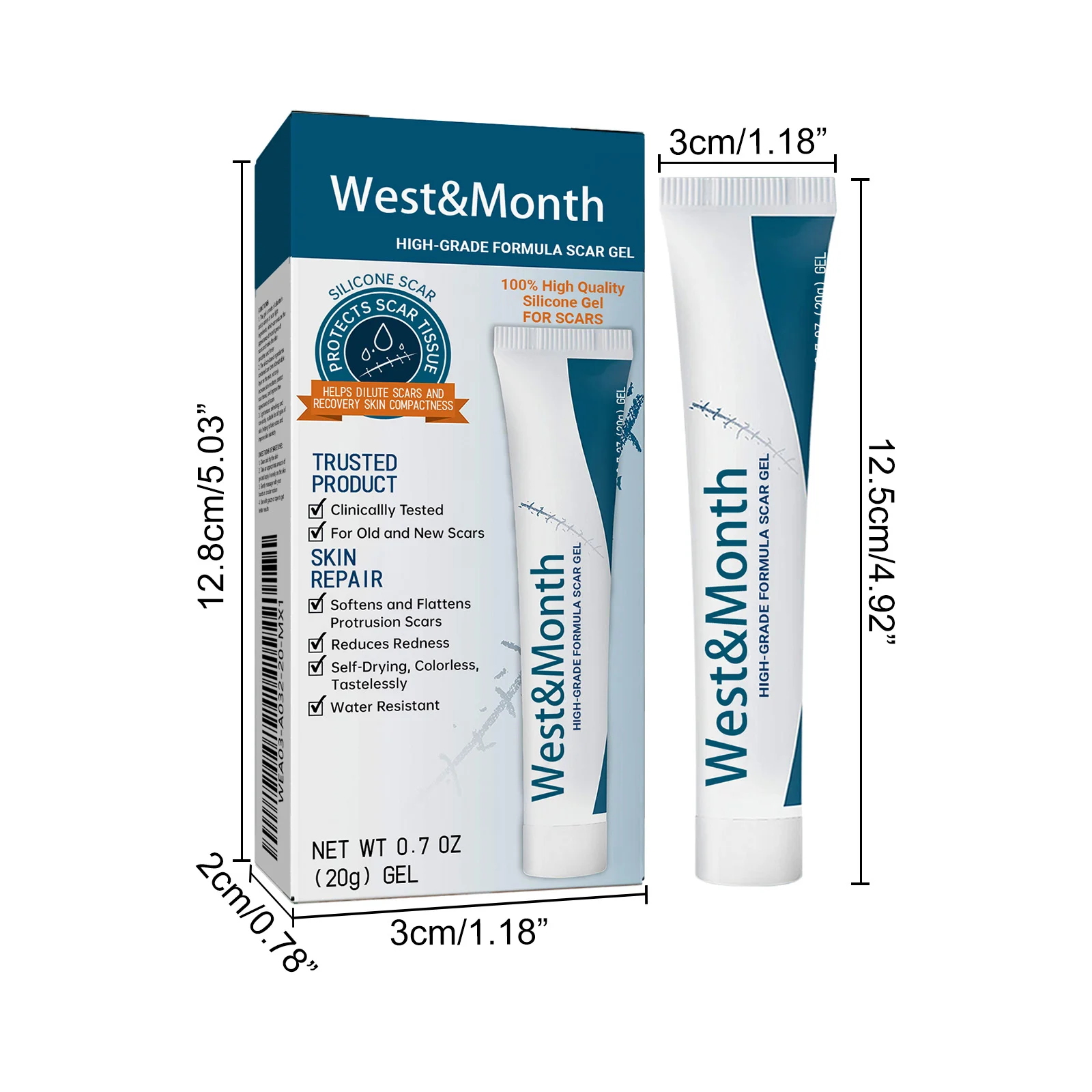 Scar Removal Gel 20g for Old & New Scars, Softens & Flattens Keloids, Post-Surgery & Acne 1 scar removal gel 20g wes jnzadc2q desc 1