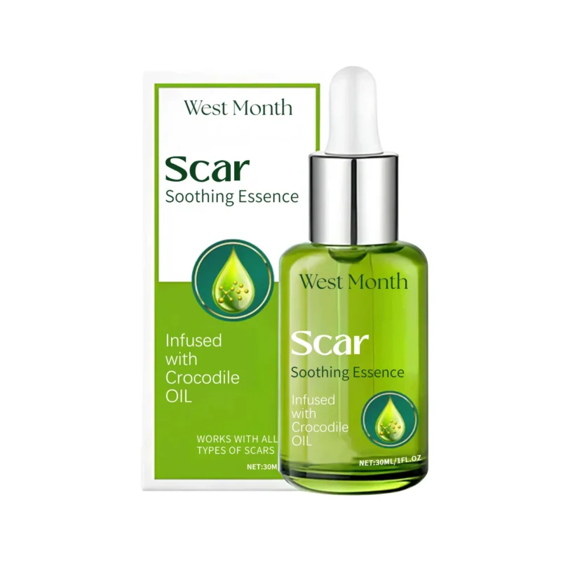 West Month Scar Soothing Essence with Crocodile Oil and Collagen for effective scar and stretch mark reduction.
