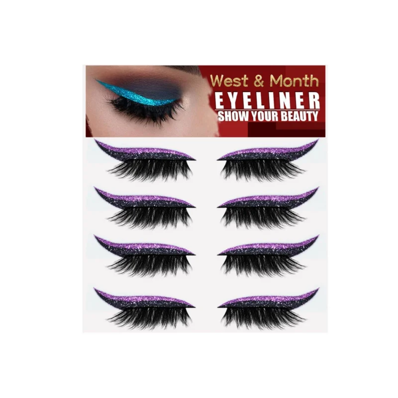 Purple Self-Adhesive Reusable Eyeliner Stickers and False Eyelash Strips, 4 Pairs