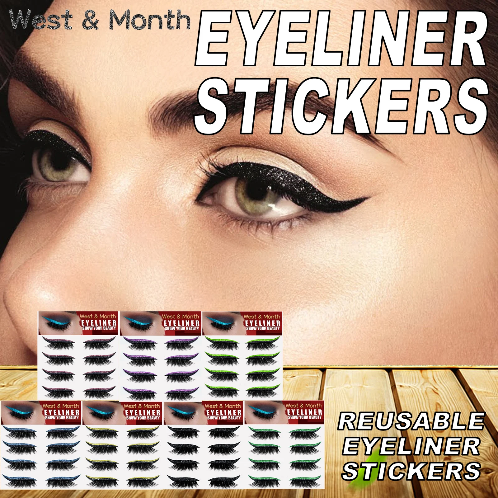 West Month Self-Adhesive Eyeliner Stickers, 4-Pairs, Waterproof & Reusable 7 self adhesive eyeliner stickers wes x575dhfh desc 7