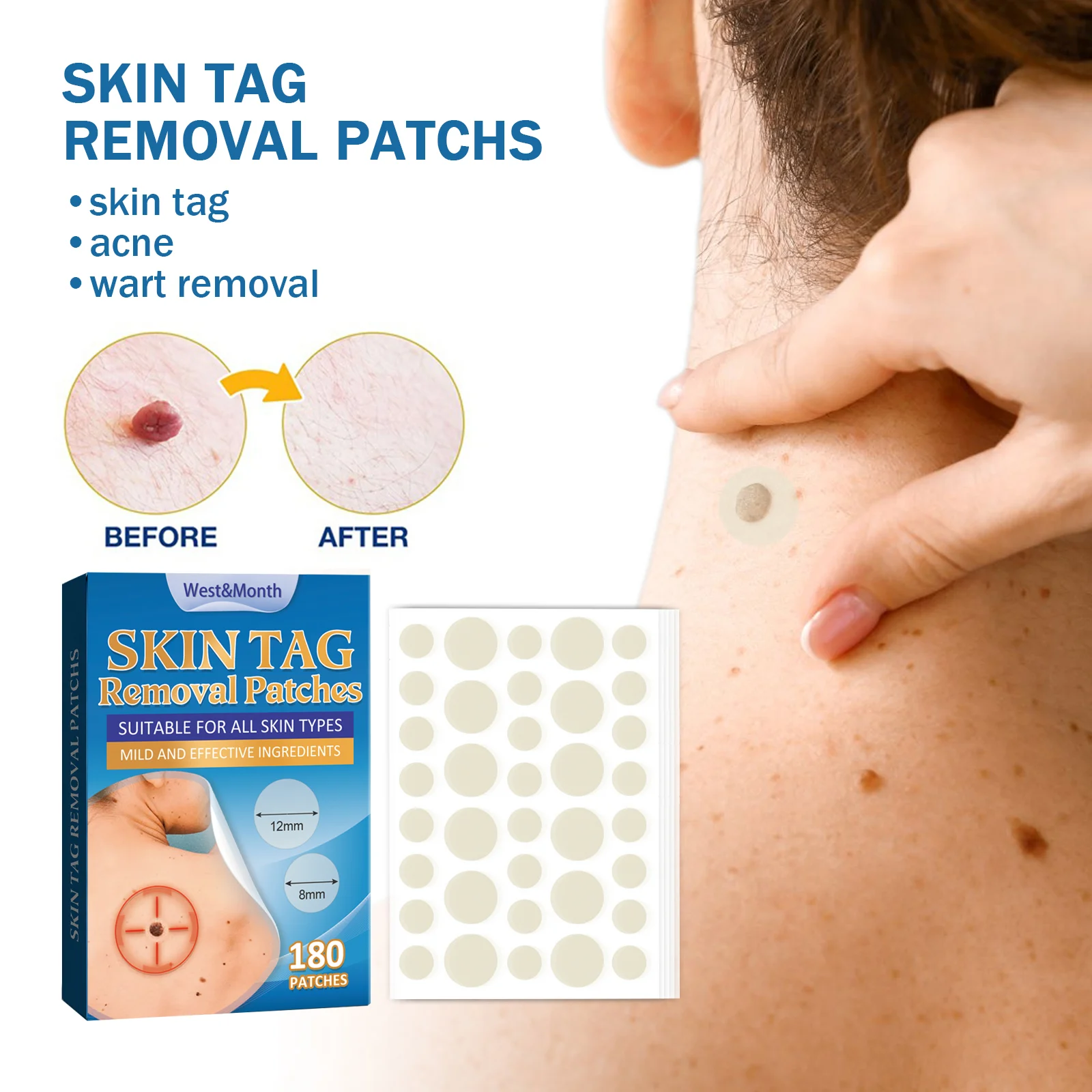 Skin Tag Removal Patches 180 Pcs with Centella & Salicylic Acid for Warts, Moles, Skin Repair 10 skin tag removal patches 180pcs centella salicylic acid wes 3t6cvp4x desc 10