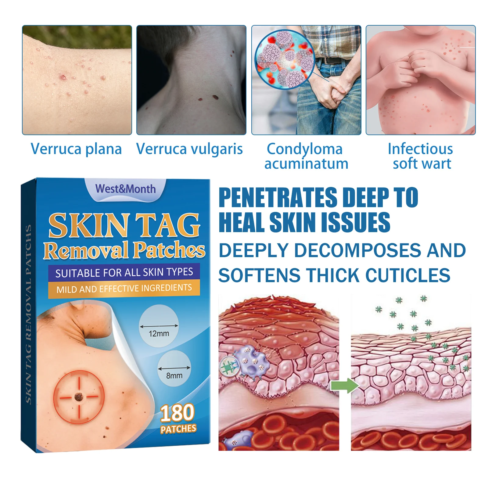 Skin Tag Removal Patches 180 Pcs with Centella & Salicylic Acid for Warts, Moles, Skin Repair 8 skin tag removal patches 180pcs centella salicylic acid wes 3t6cvp4x desc 8