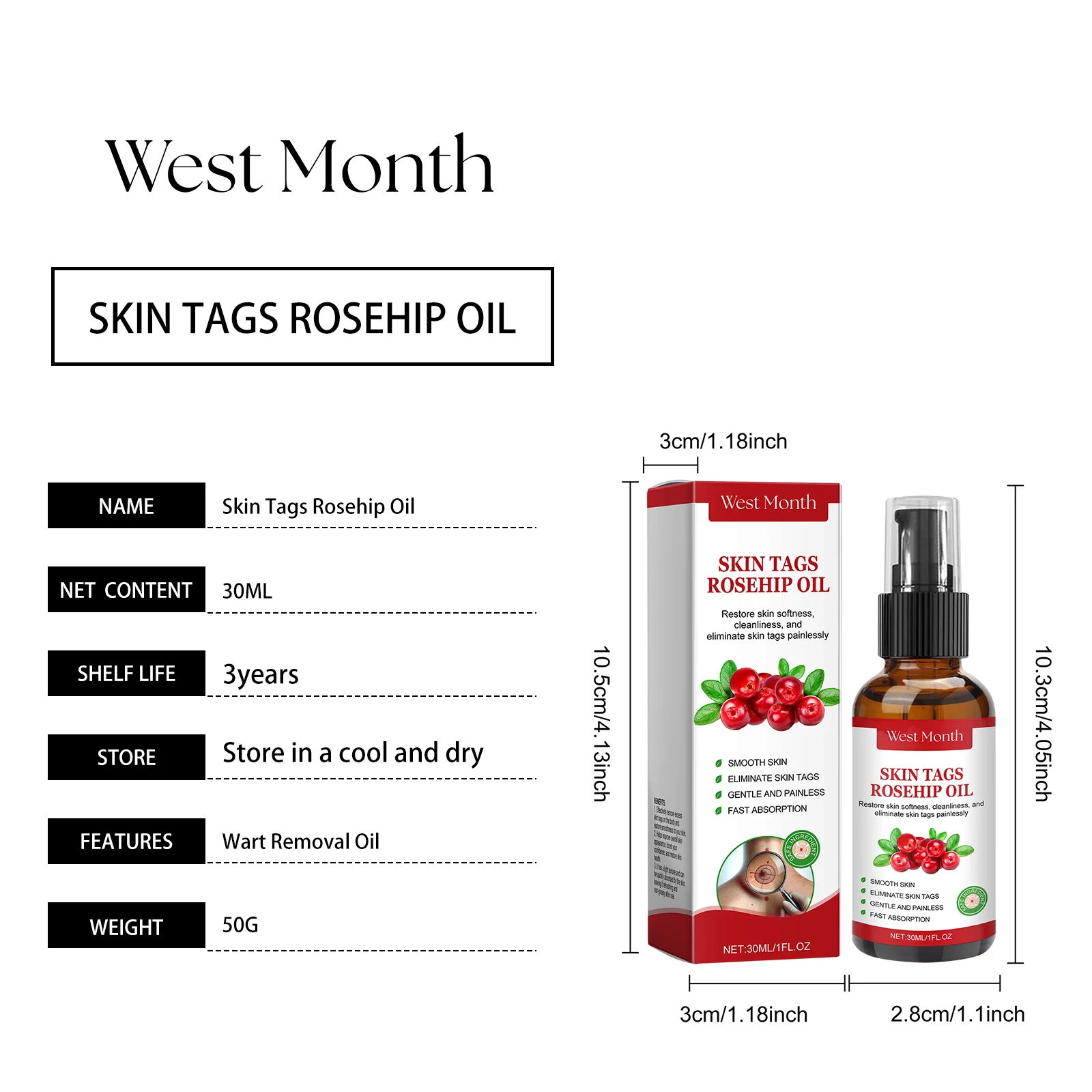 Skin Tags Rosehip Oil 30ml - Wart Removal Essence for Smooth Skin 1 skin tags rosehip oil wart removal 30ml wes 7pmd38t4 desc 1