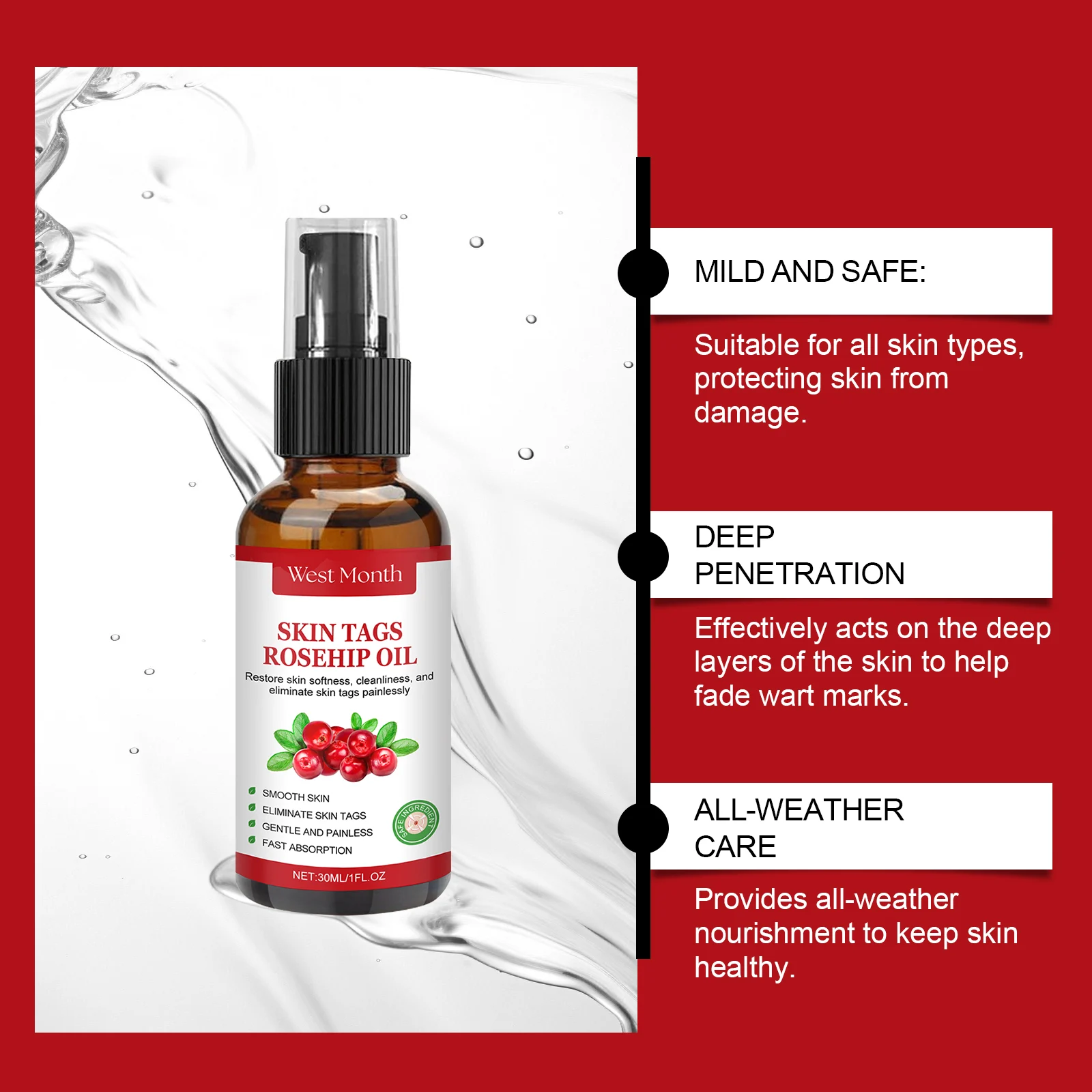 Skin Tags Rosehip Oil 30ml - Wart Removal Essence for Smooth Skin 8 skin tags rosehip oil wart removal 30ml wes 7pmd38t4 desc 8
