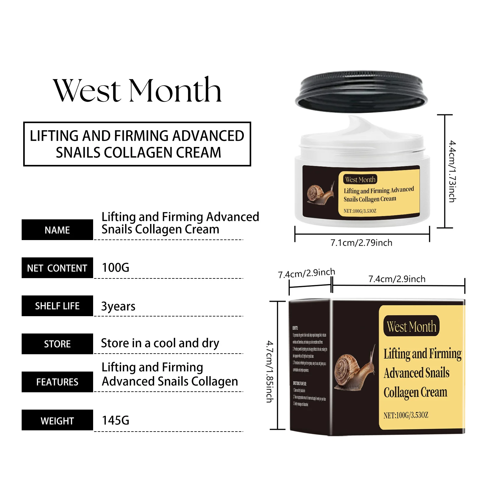 West Month Snail Collagen Firming Cream for Wrinkles, Moisturizing & Brightening 1 snail collagen firming cream wes eck9y3rq desc 1