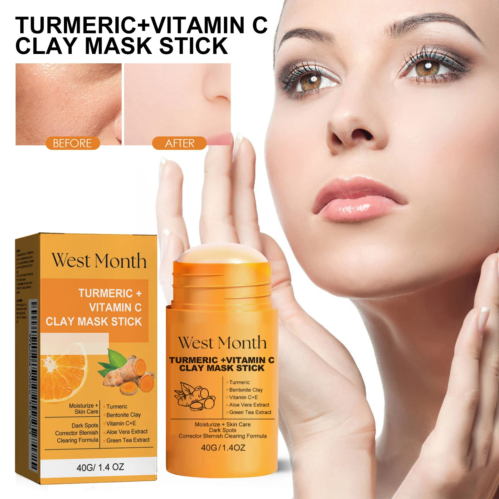 West Month Turmeric & Vitamin C Clay Mask Stick for Deep Cleansing, Brightening, Pore Minimizing 2 turmeric vitamin c clay mask stick wes 26uvhmp5 desc 2