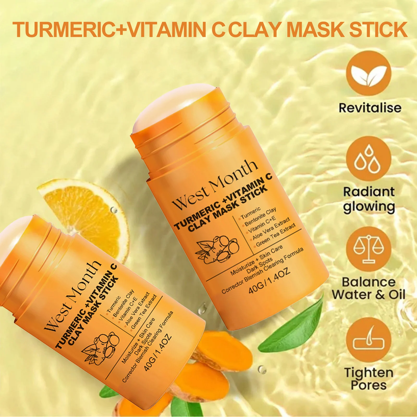 West Month Turmeric & Vitamin C Clay Mask Stick for Deep Cleansing, Brightening, Pore Minimizing 6 turmeric vitamin c clay mask stick wes 26uvhmp5 desc 6