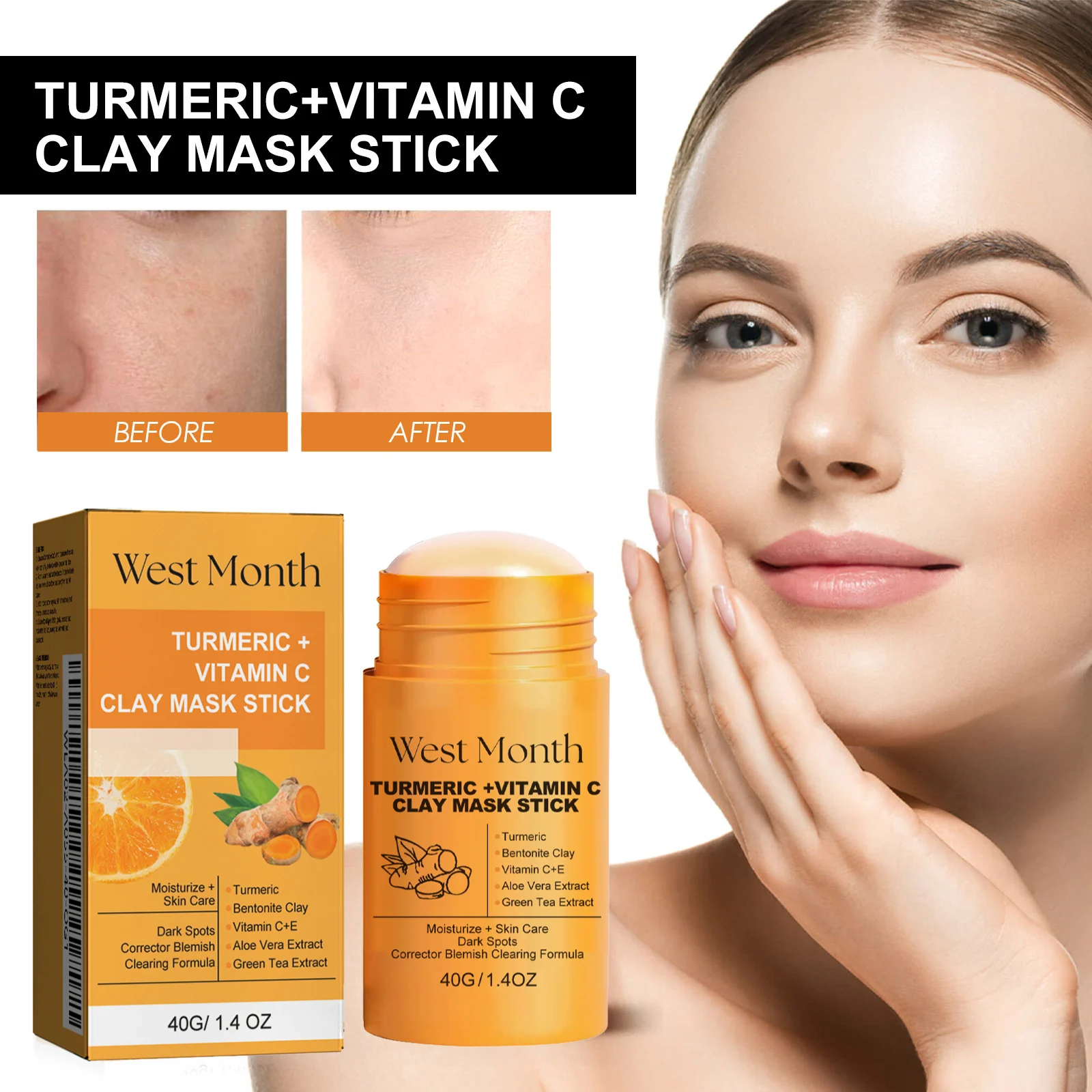 West Month Turmeric & Vitamin C Clay Mask Stick for Deep Cleansing, Brightening, Pore Minimizing 8 turmeric vitamin c clay mask stick wes 26uvhmp5 desc 8