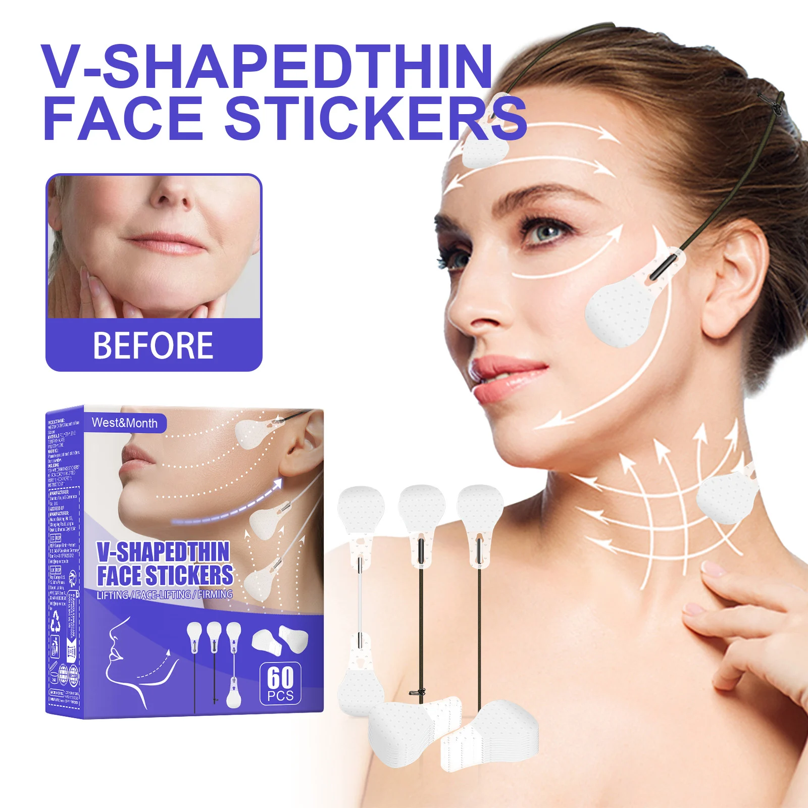 V-Shaped Face Lifting Patches Facial Firming Anti-Aging Slimming Tape 2 v shaped face lifting patches facial firming slimming tape wes j4gyg3mn desc 2