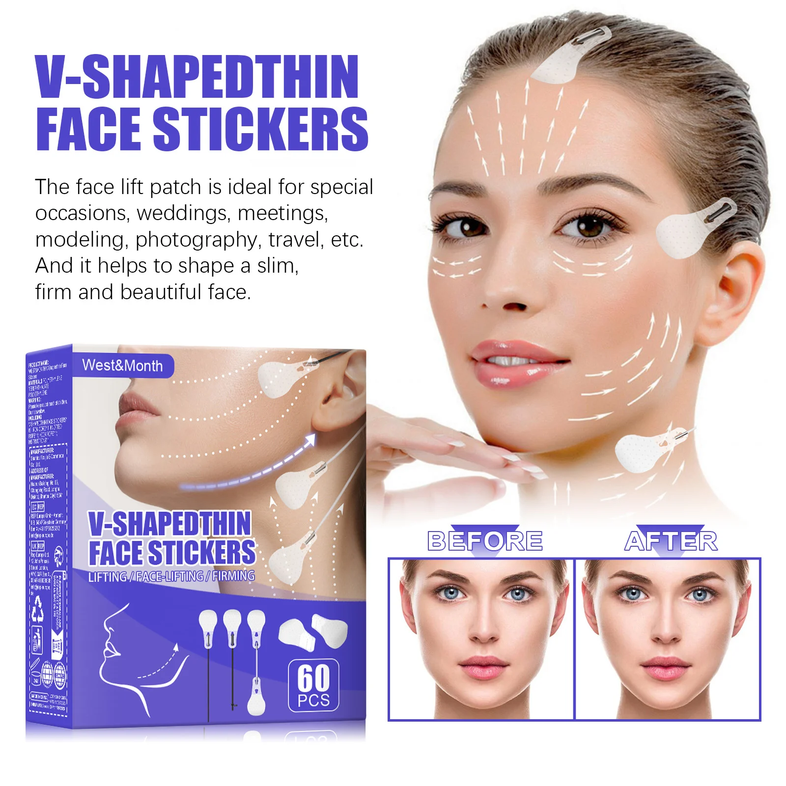 V-Shaped Face Lifting Patches Facial Firming Anti-Aging Slimming Tape 4 v shaped face lifting patches facial firming slimming tape wes j4gyg3mn desc 4